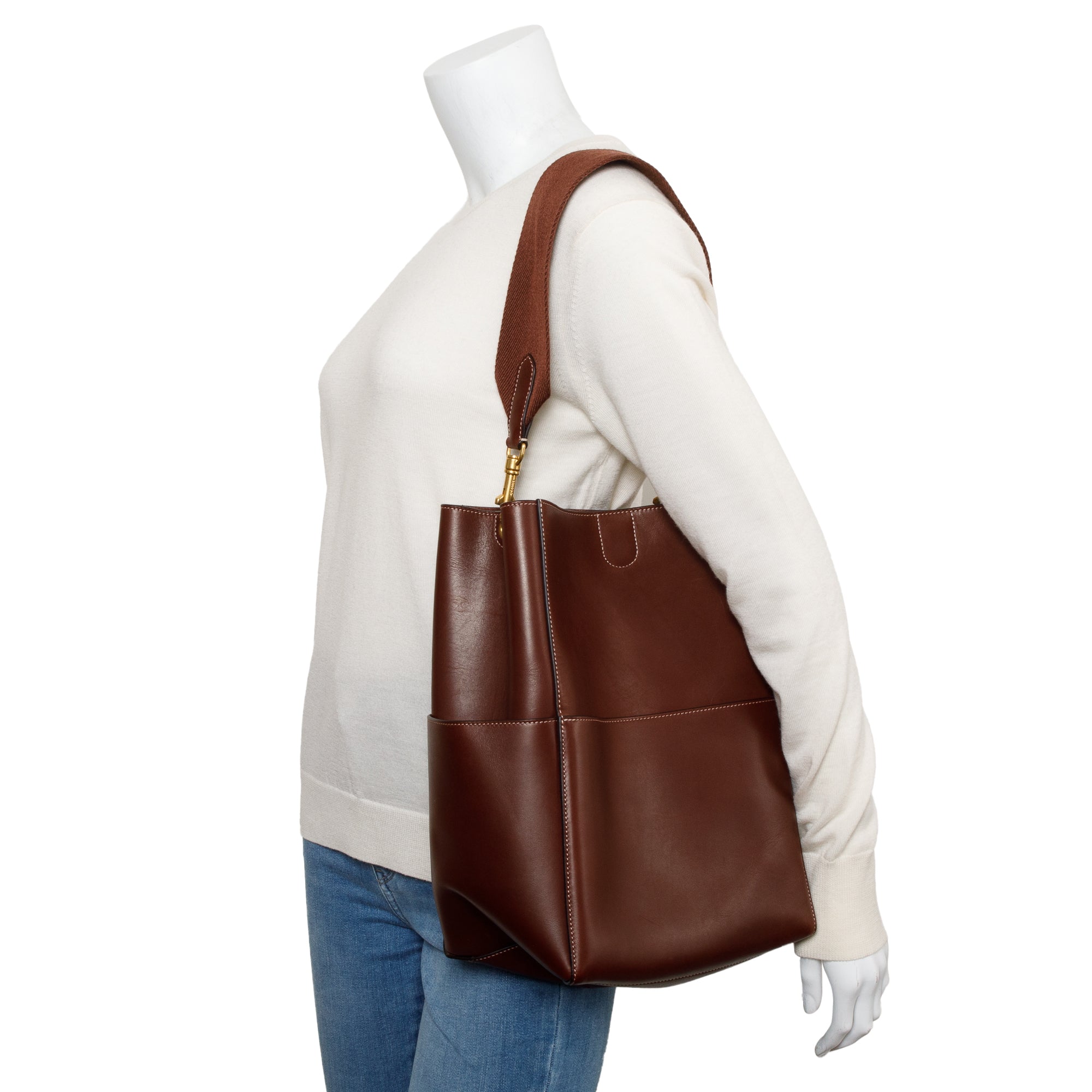 Celine Burgundy Leather Medium Seau Sangle Bucket Bag