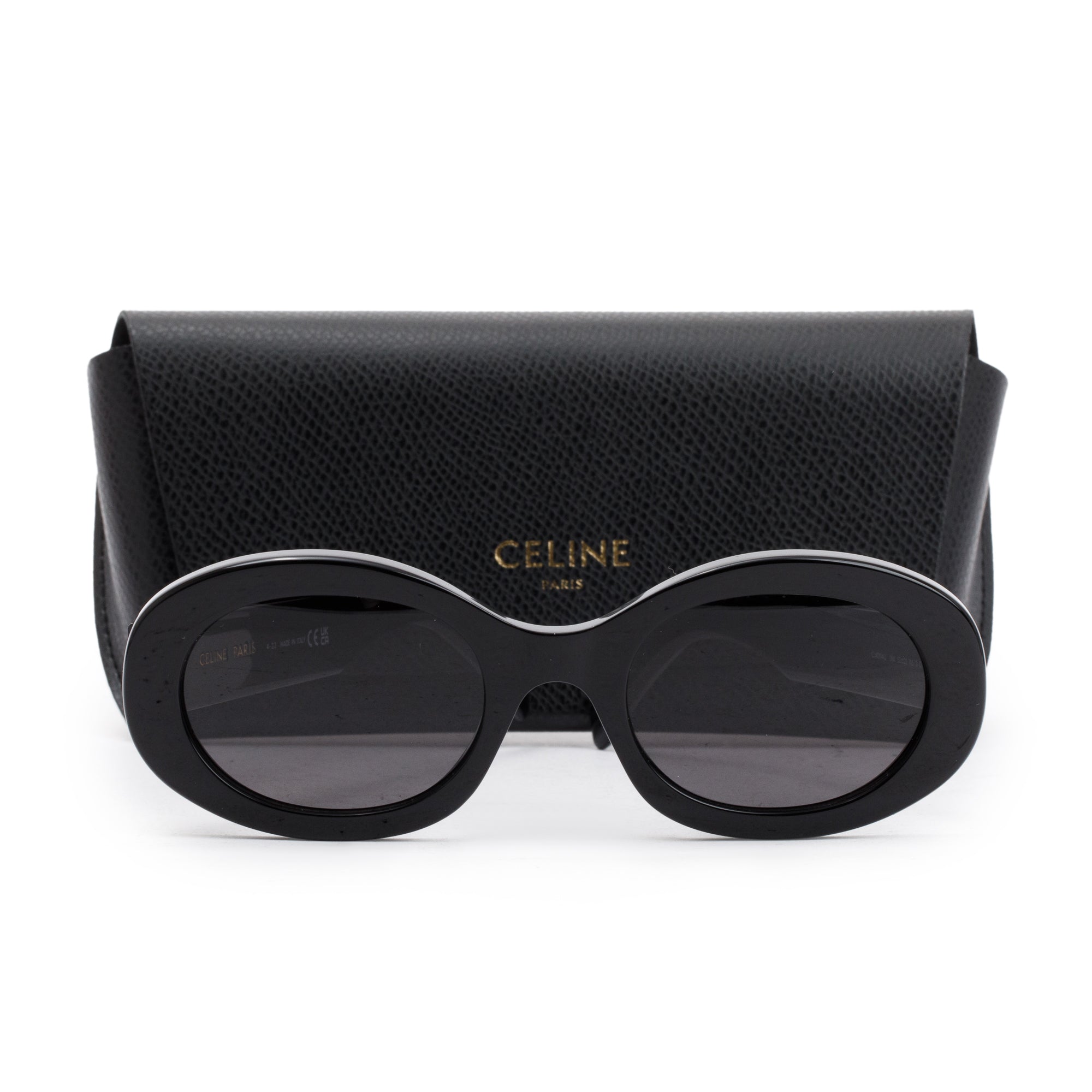 Celine CL40194U Black Acetate Triomphe 01 Oval Sunglasses w/ Case