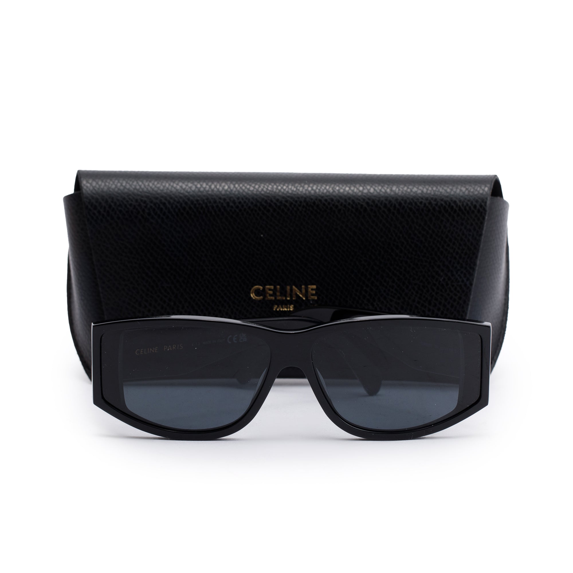 Celine CL40227U Black Acetate Triomphe Rectangular Sunglasses w/ Case