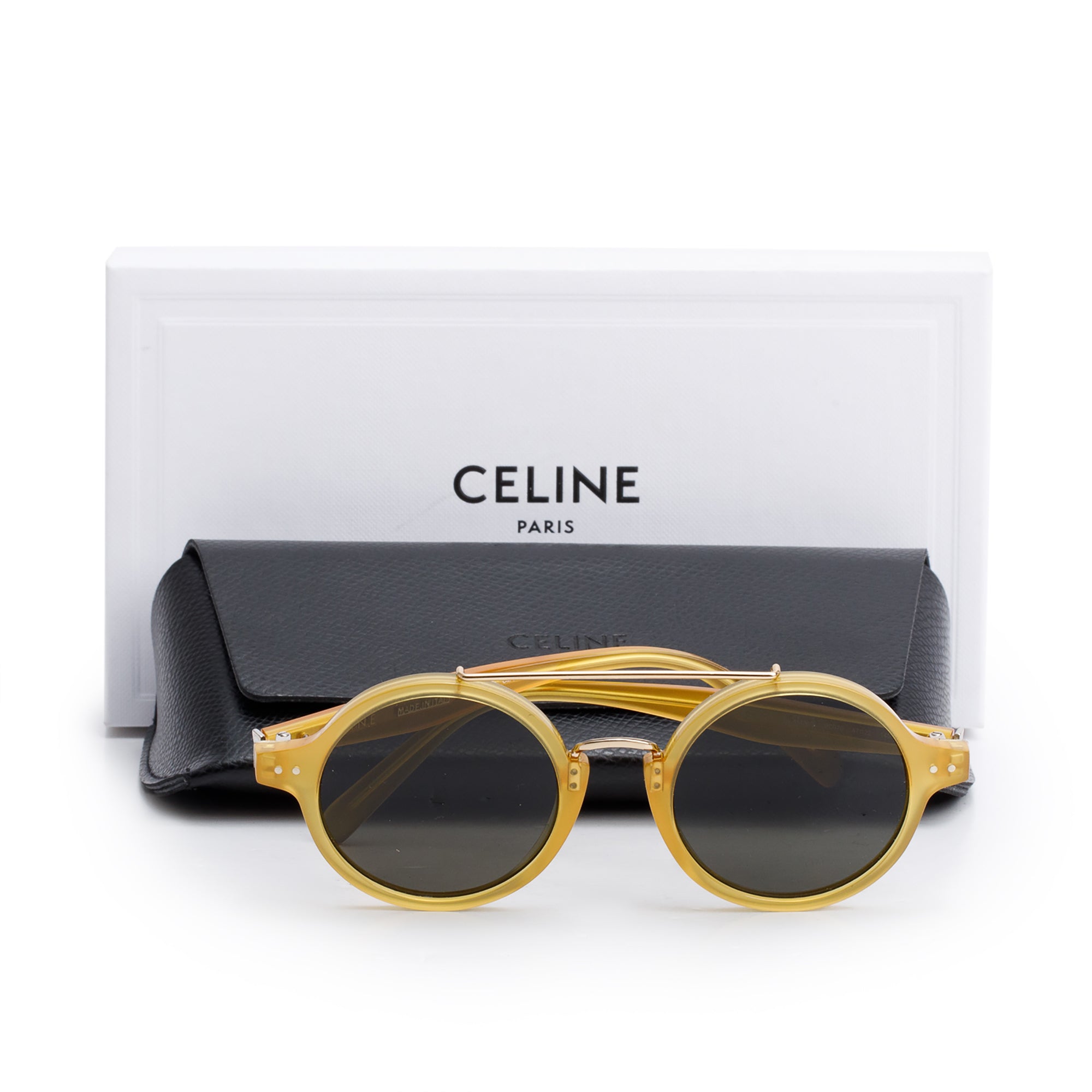 Celine CL41436/S Brown Acetate Thin Ella Round Sunglasses w/ Box & Case