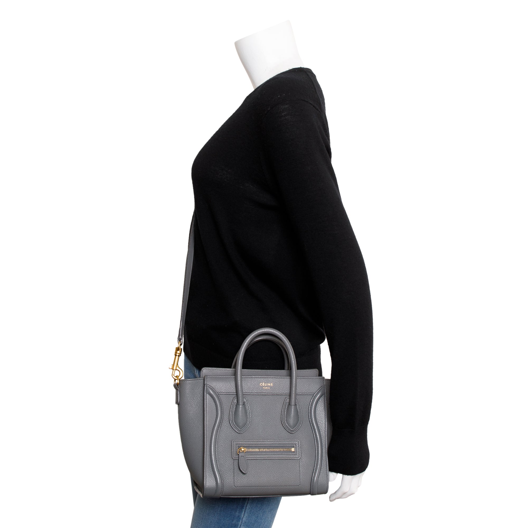 Celine Grey Calfskin Leather Nano Luggage Tote w/ Strap