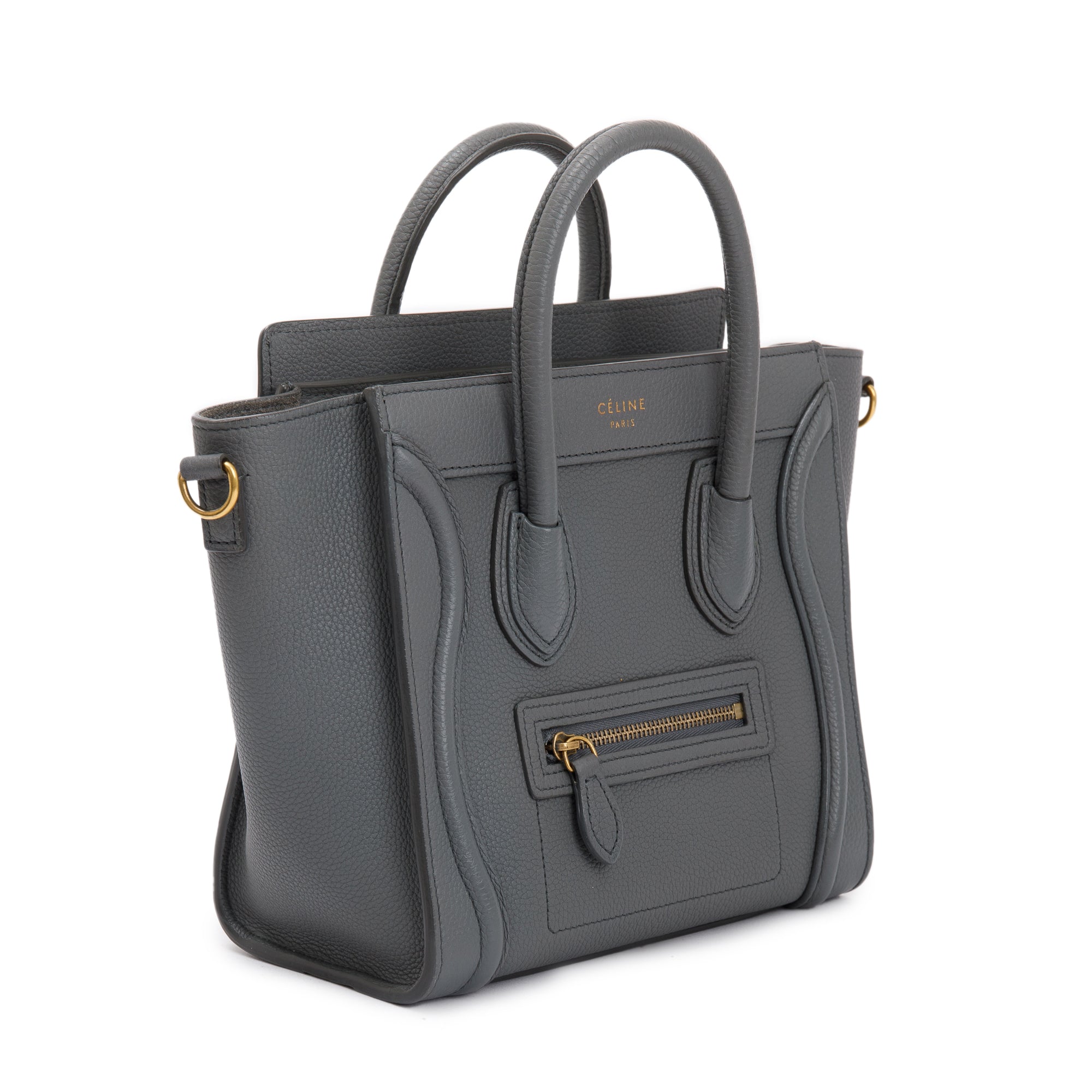 Celine Grey Calfskin Leather Nano Luggage Tote w/ Strap