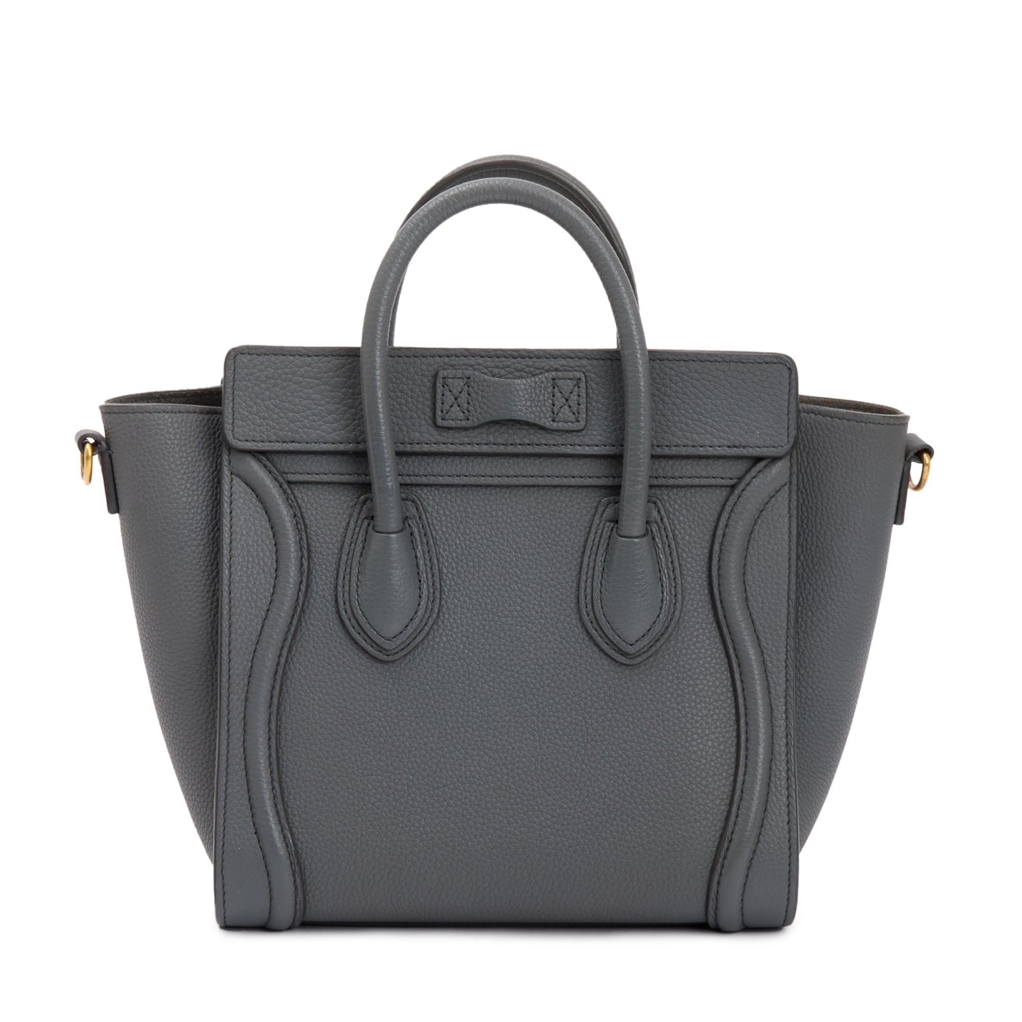 Celine Grey Calfskin Leather Nano Luggage Tote w/ Strap