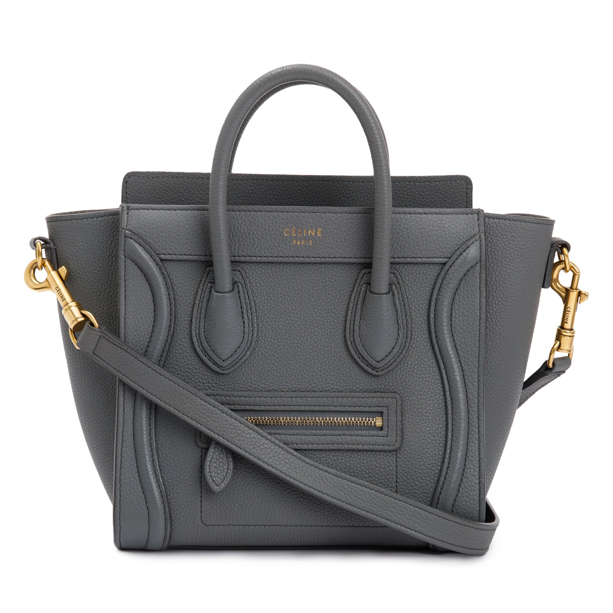 Celine Grey Calfskin Leather Nano Luggage Tote w/ Strap