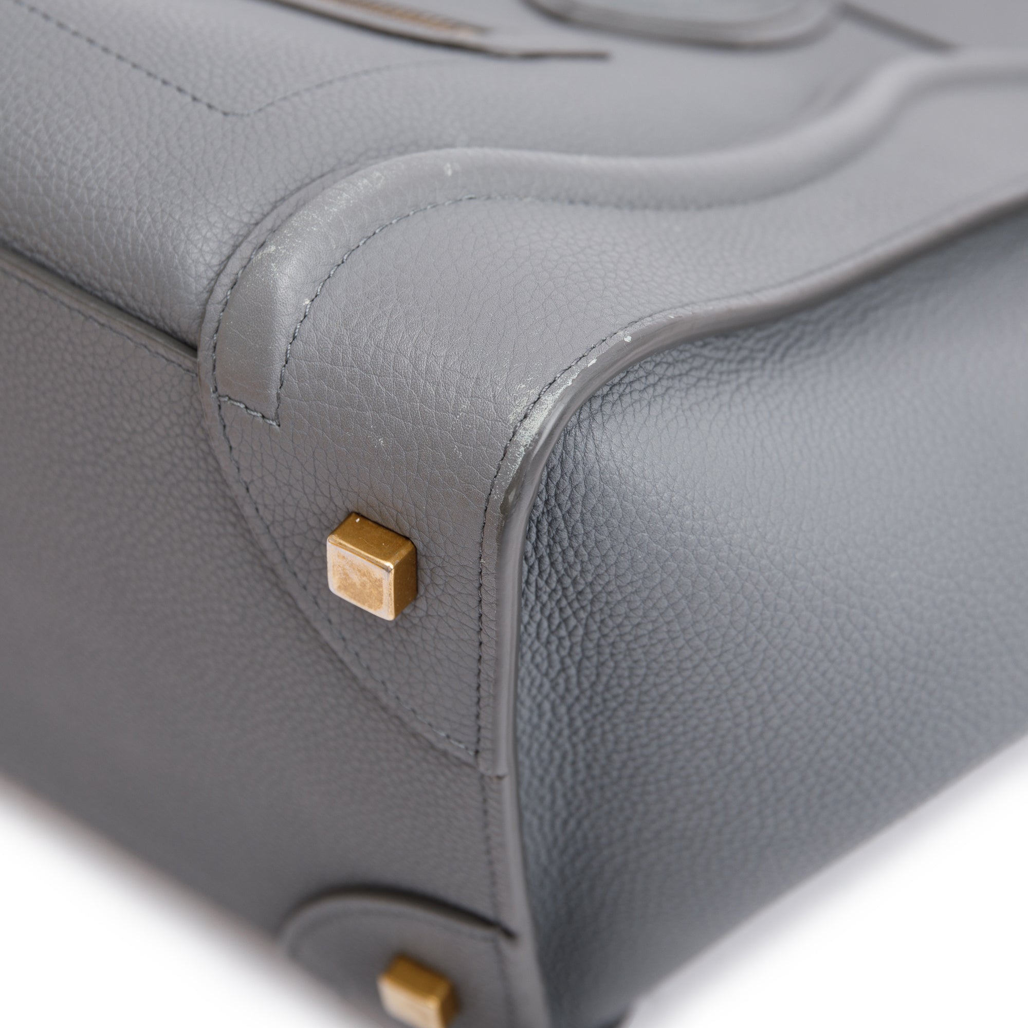 Celine Grey Drummed Calfskin Leather Mini Luggage Tote