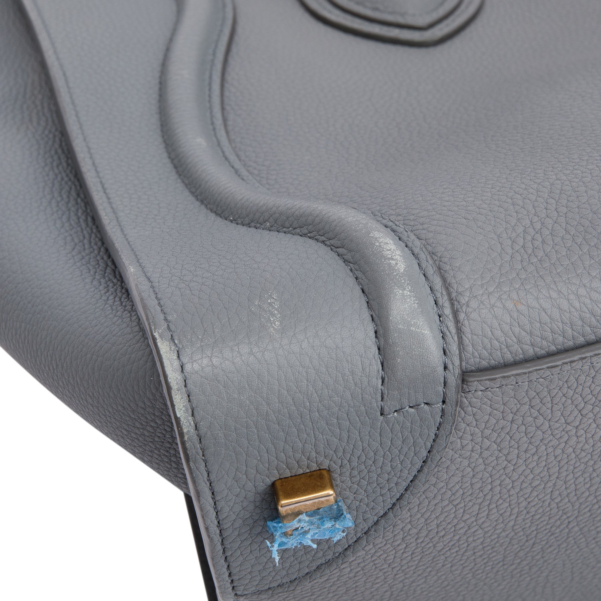 Celine Grey Drummed Calfskin Leather Mini Luggage Tote