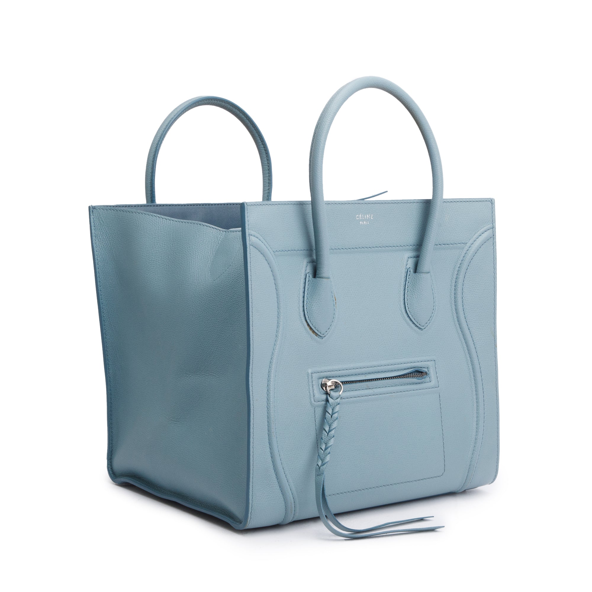 Celine Light Blue Drummed Calfskin Leather Mini Luggage Tote