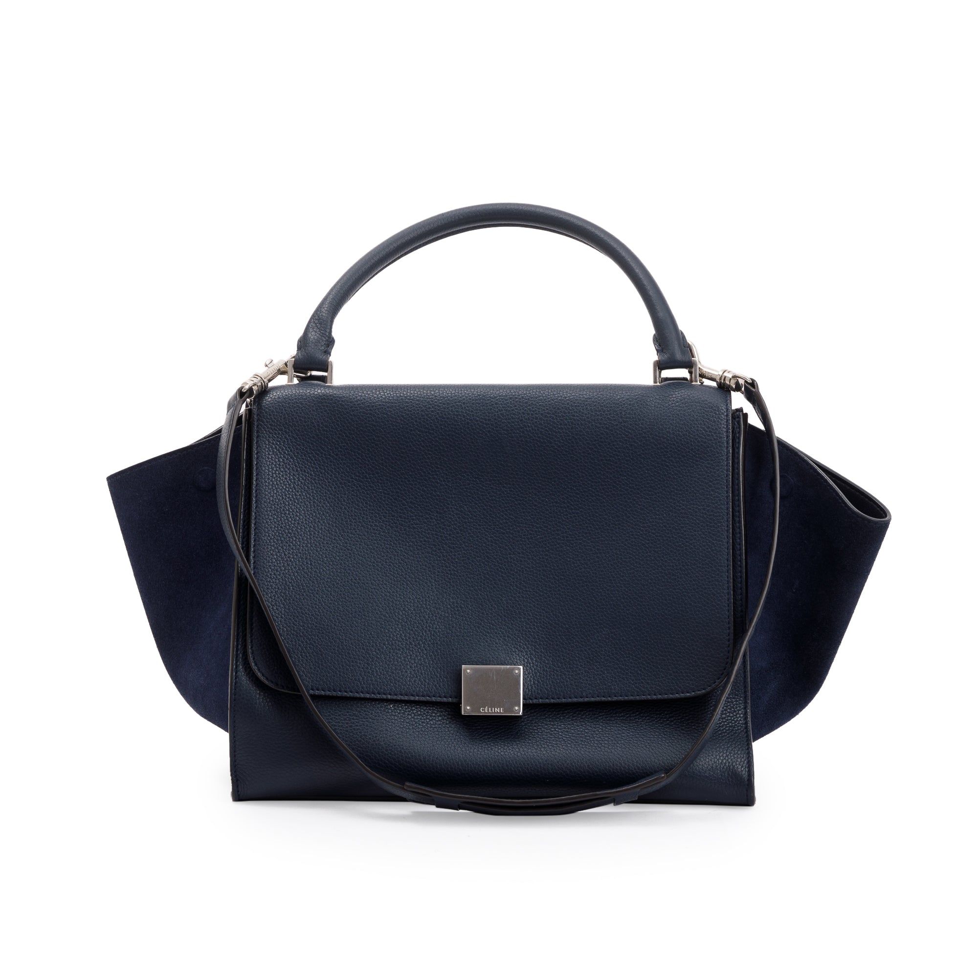 Celine Medium Navy Calfskin Suede Leather Trapeze Bag