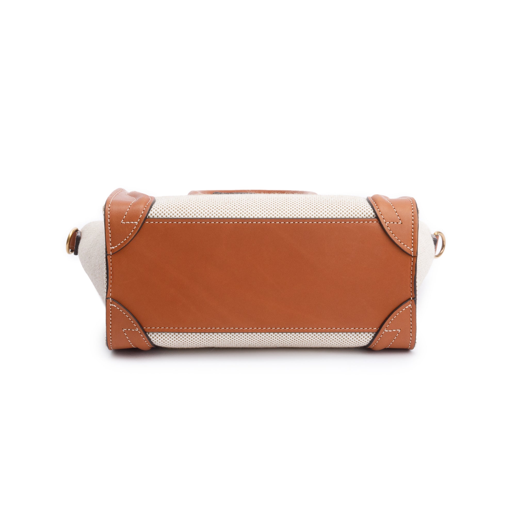 Celine Neutral Canvas Brown Calfskin Leather Nano Luggage Tote w/ Strap & Box