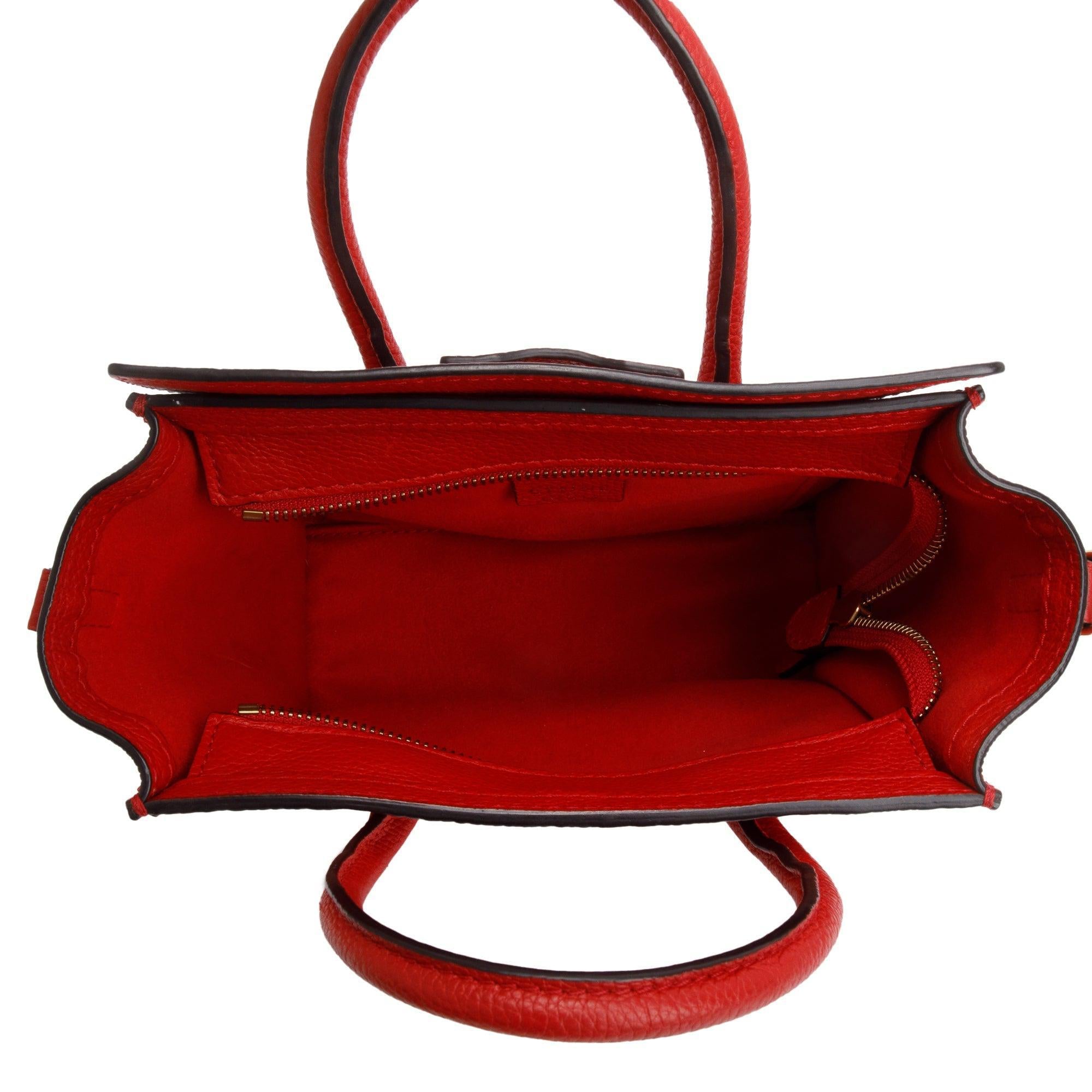 Celine Red Calfskin Leather Nano Luggage Tote