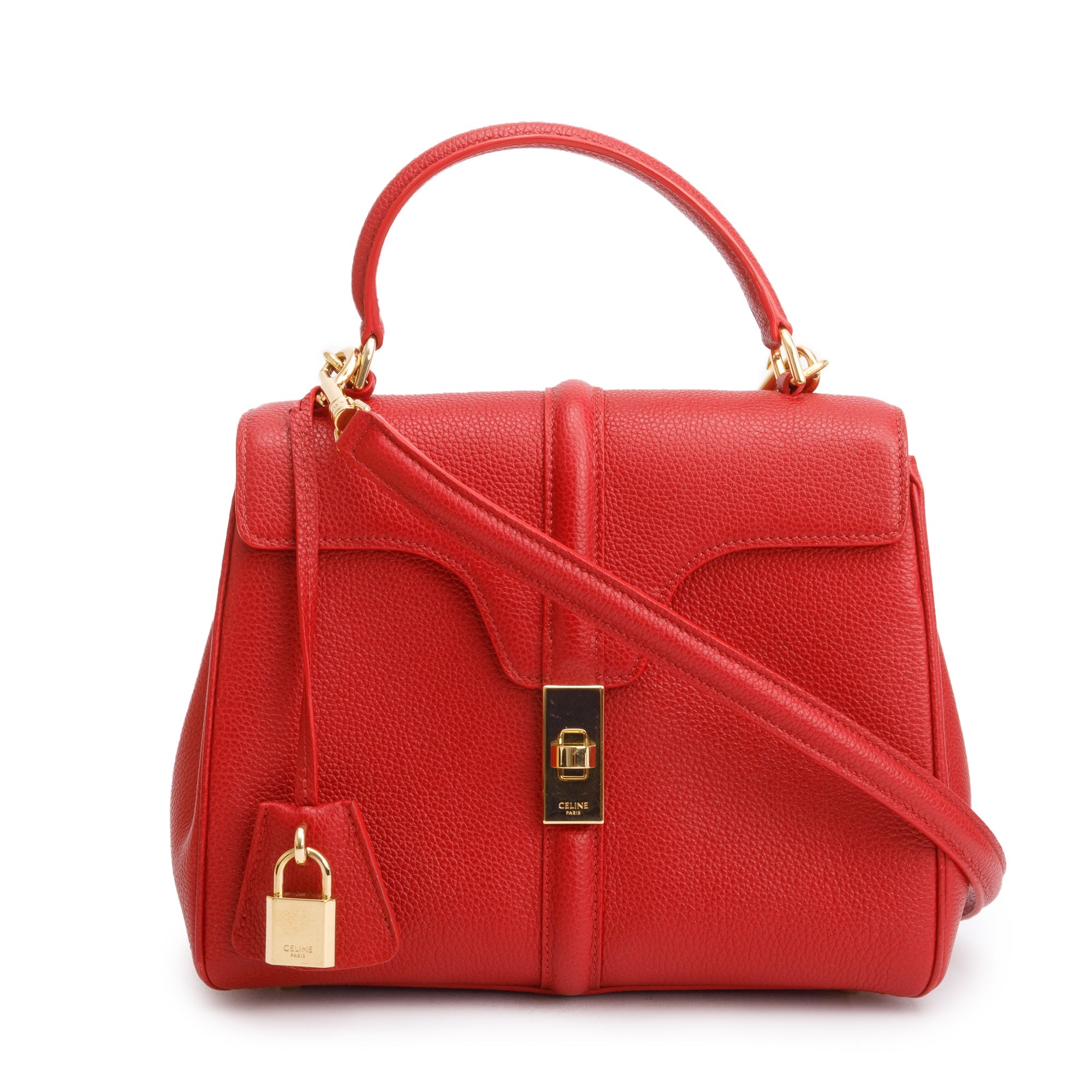 Celine Red Calfskin Leather Small 16 Bag w/ Strap
