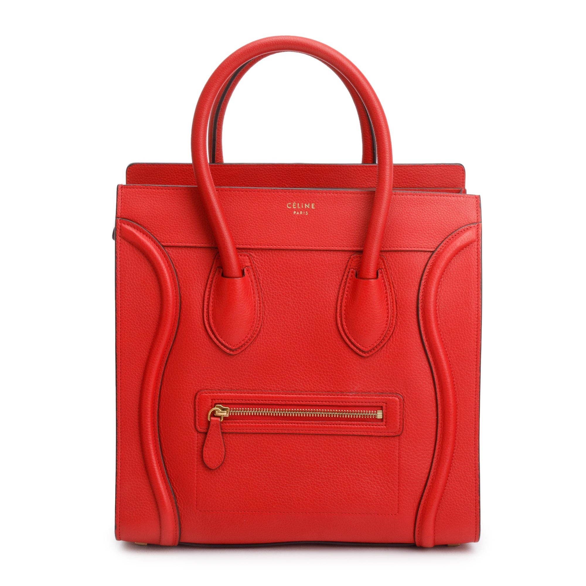 Celine Red Drummed Calfskin Leather Mini Luggage Tote