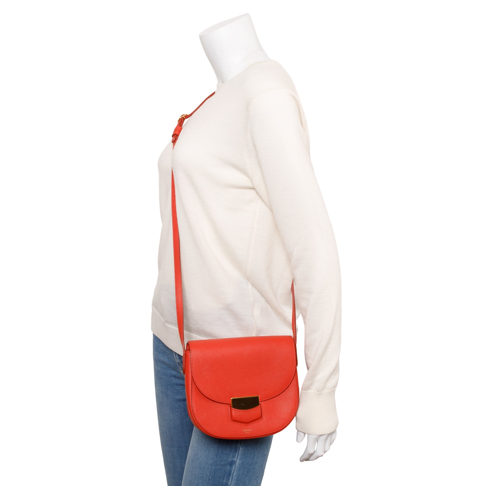 Celine Red Grained Leather Small Trotteur Crossbody Bag