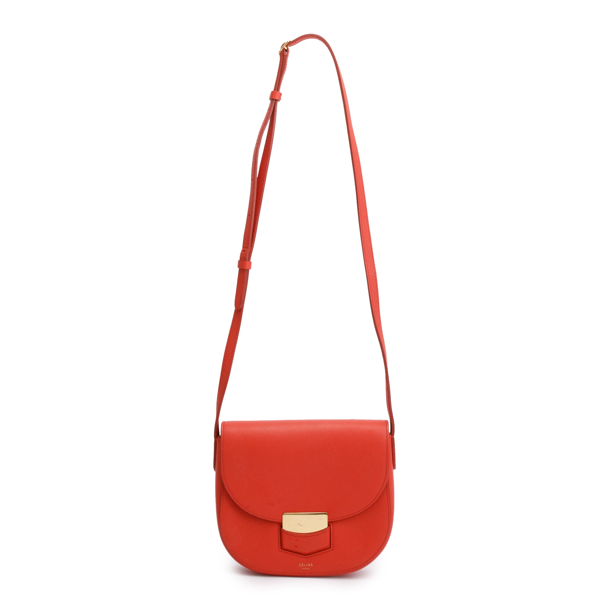 Celine Red Grained Leather Small Trotteur Crossbody Bag