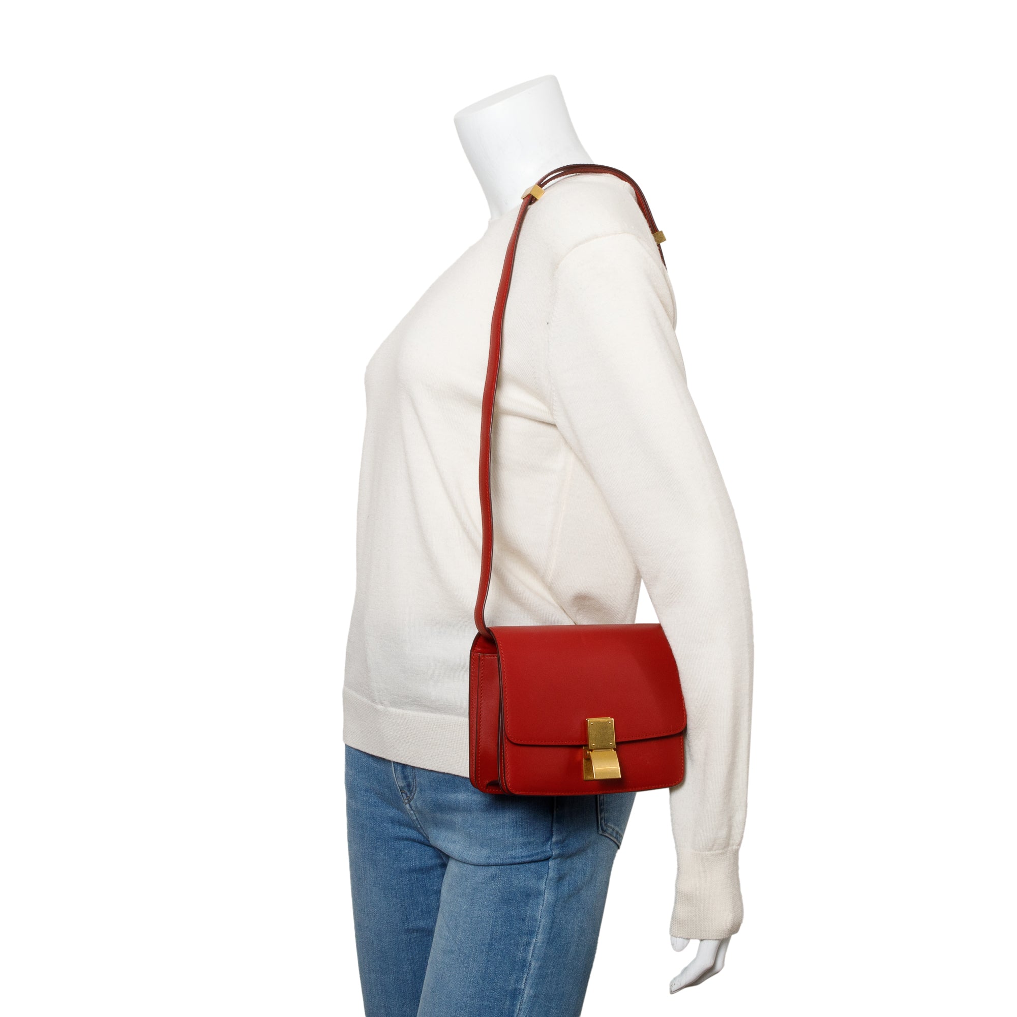 Celine Red Smooth Calfskin Small Classic Box Flap Bag