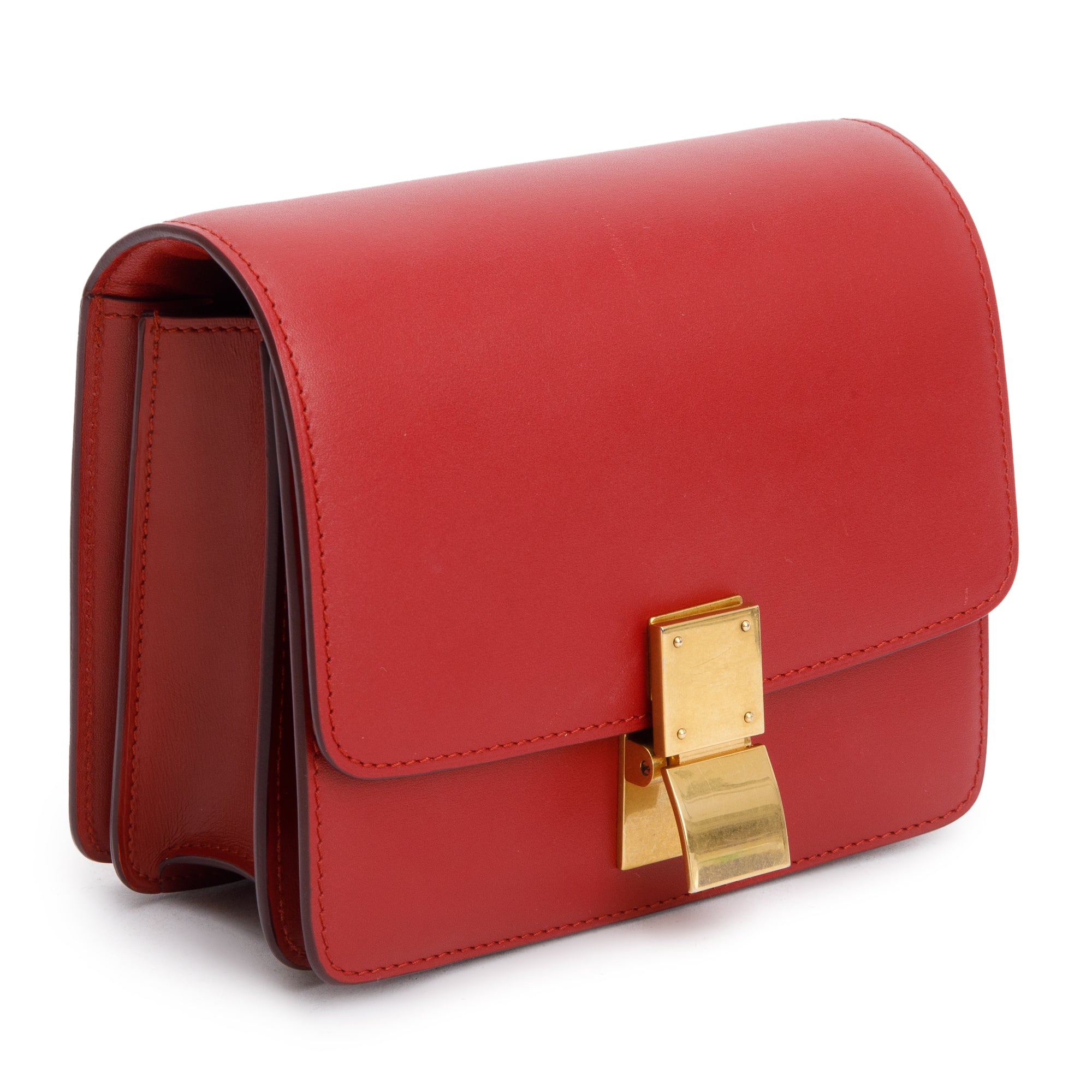 Celine Red Smooth Calfskin Small Classic Box Flap Bag