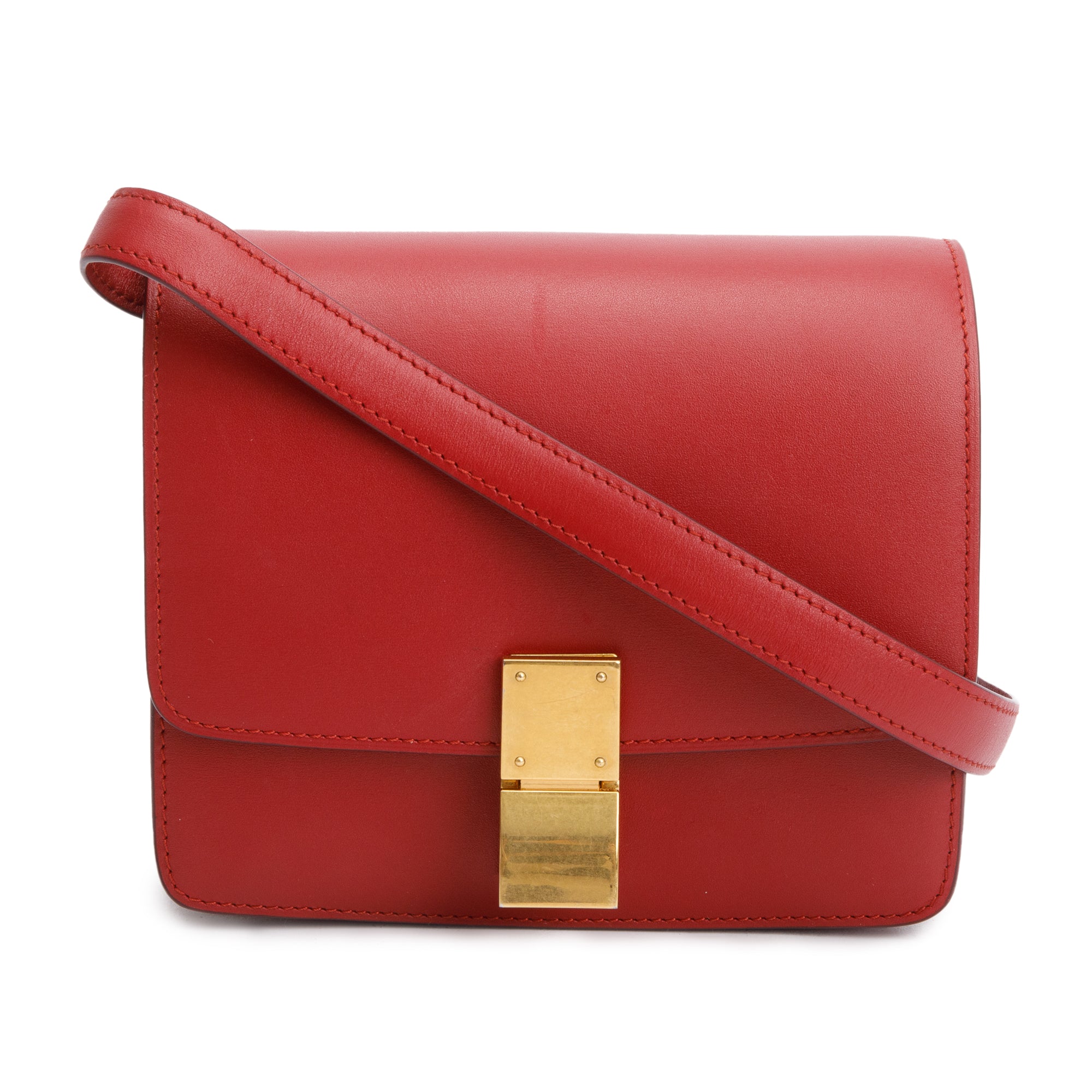 Celine Red Smooth Calfskin Small Classic Box Flap Bag