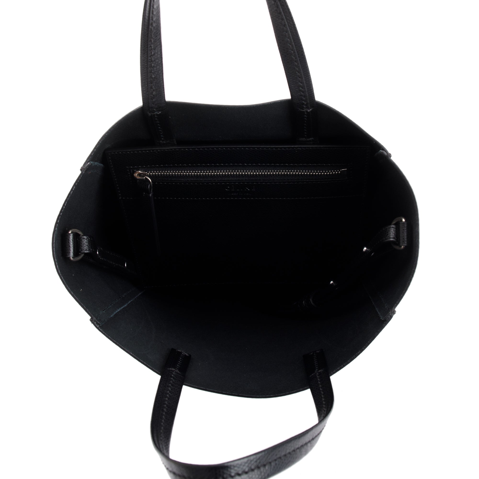 Celine Small Black Grained Calfskin Leather Vertical Cabas Tote w/ Strap