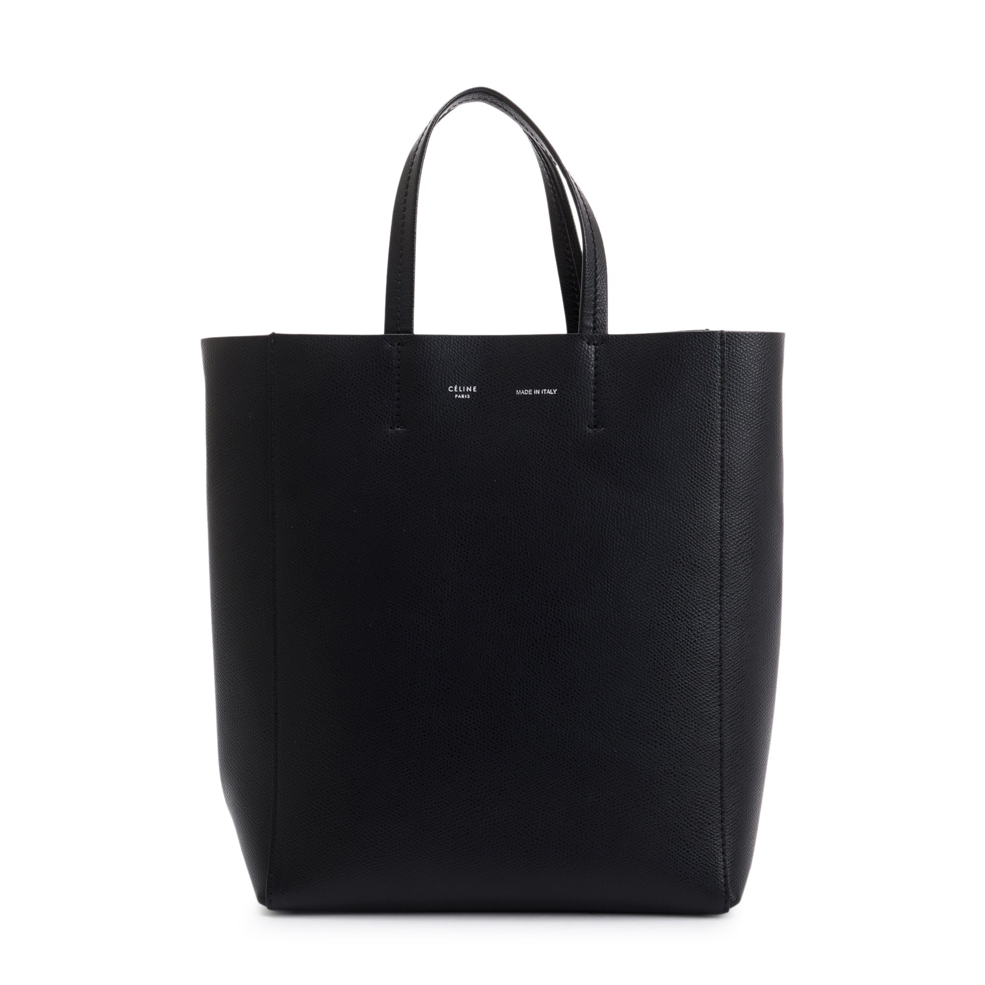 Celine Small Black Grained Calfskin Leather Vertical Cabas Tote w/ Strap