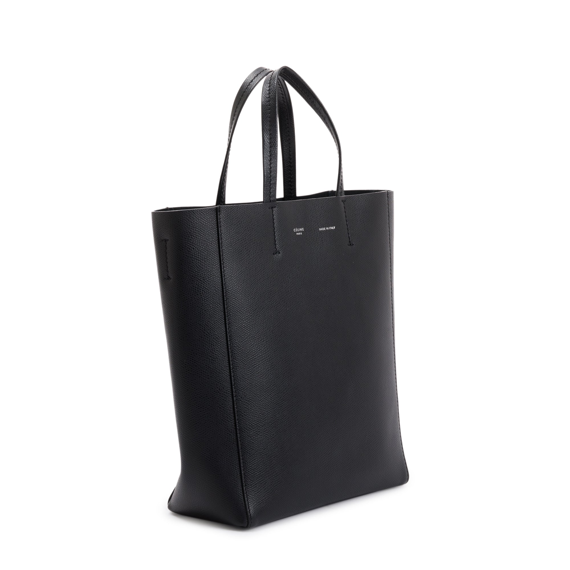 Celine Small Black Grained Calfskin Leather Vertical Cabas Tote w/ Strap