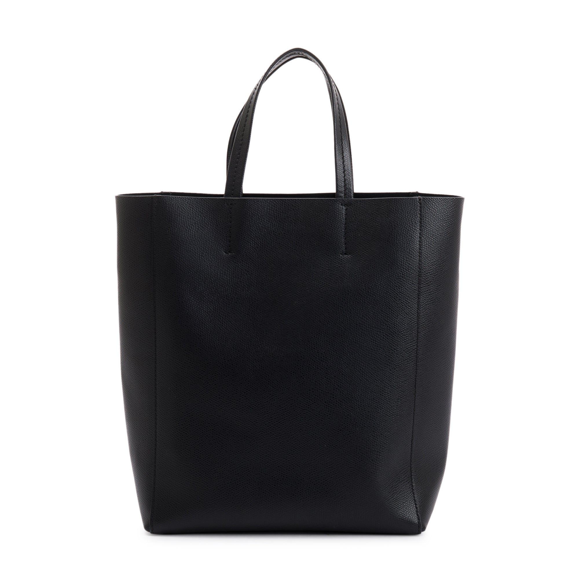 Celine Small Black Grained Calfskin Leather Vertical Cabas Tote w/ Strap