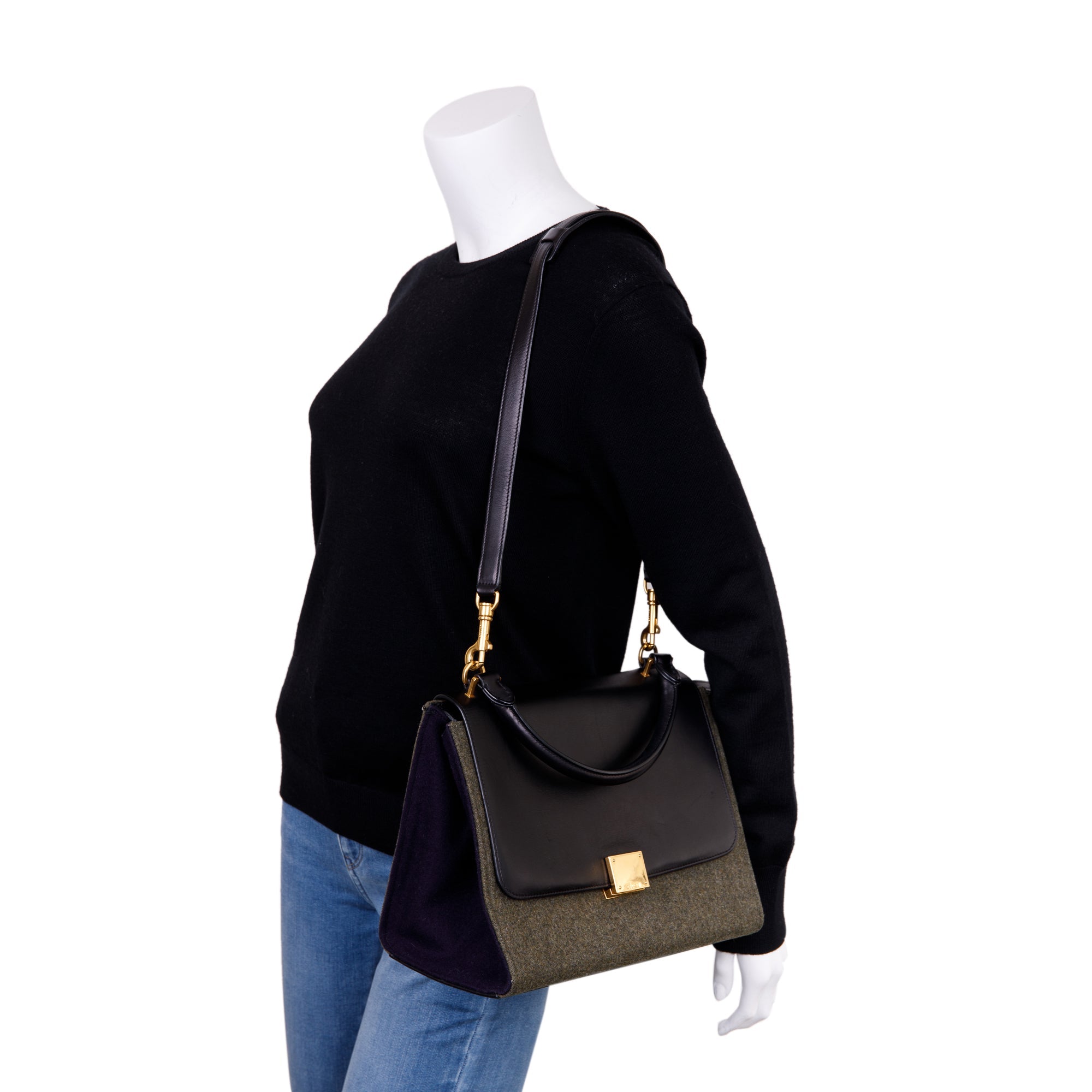 Celine Small Tricolour Wool Trapeze Bag