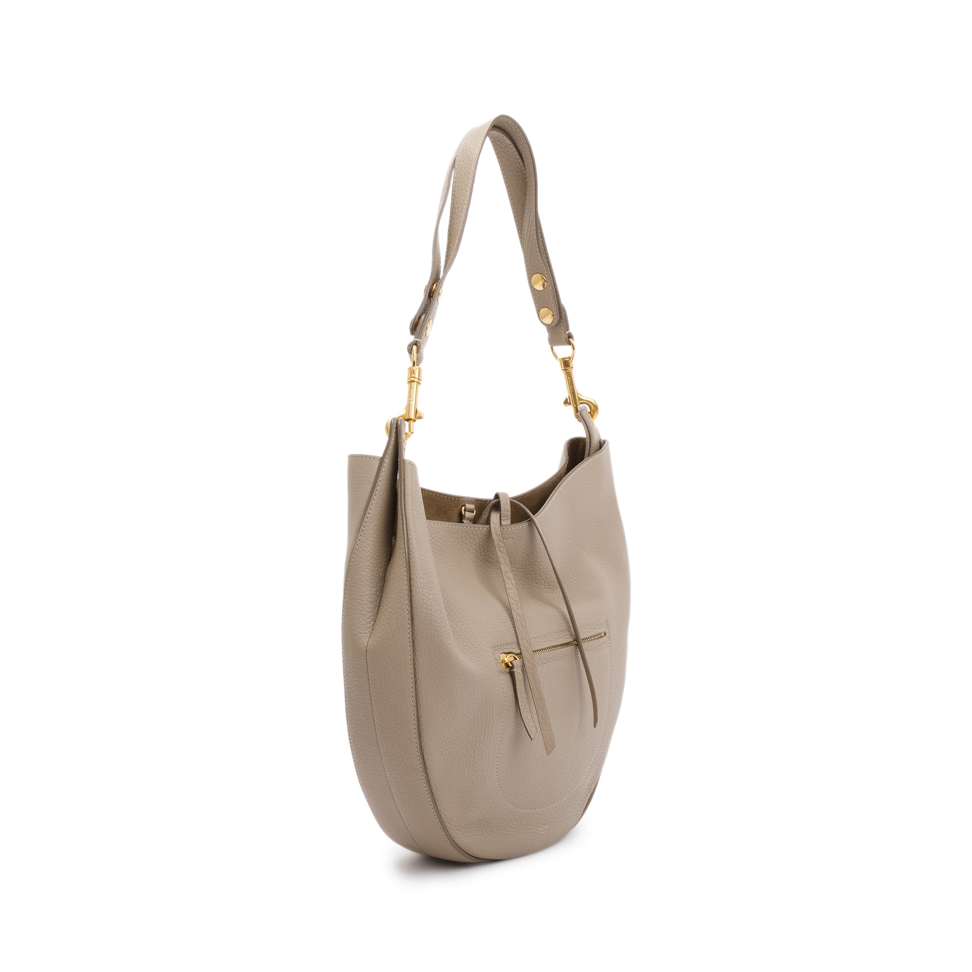 Celine Taupe Leather Medium Zip Hobo Bag