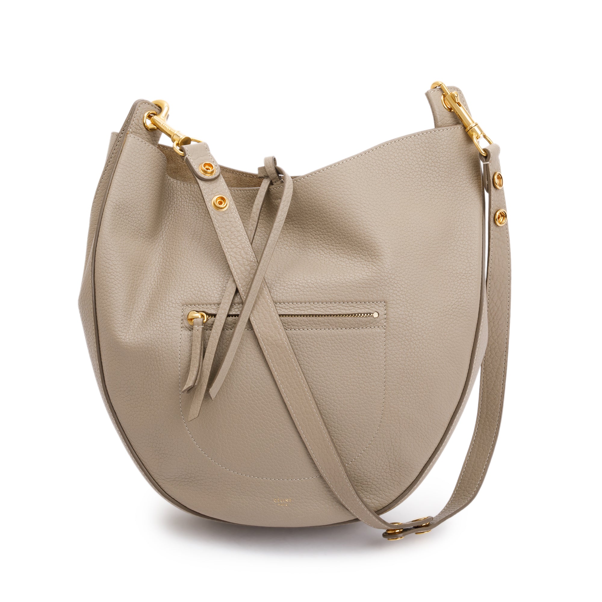 Celine Taupe Leather Medium Zip Hobo Bag