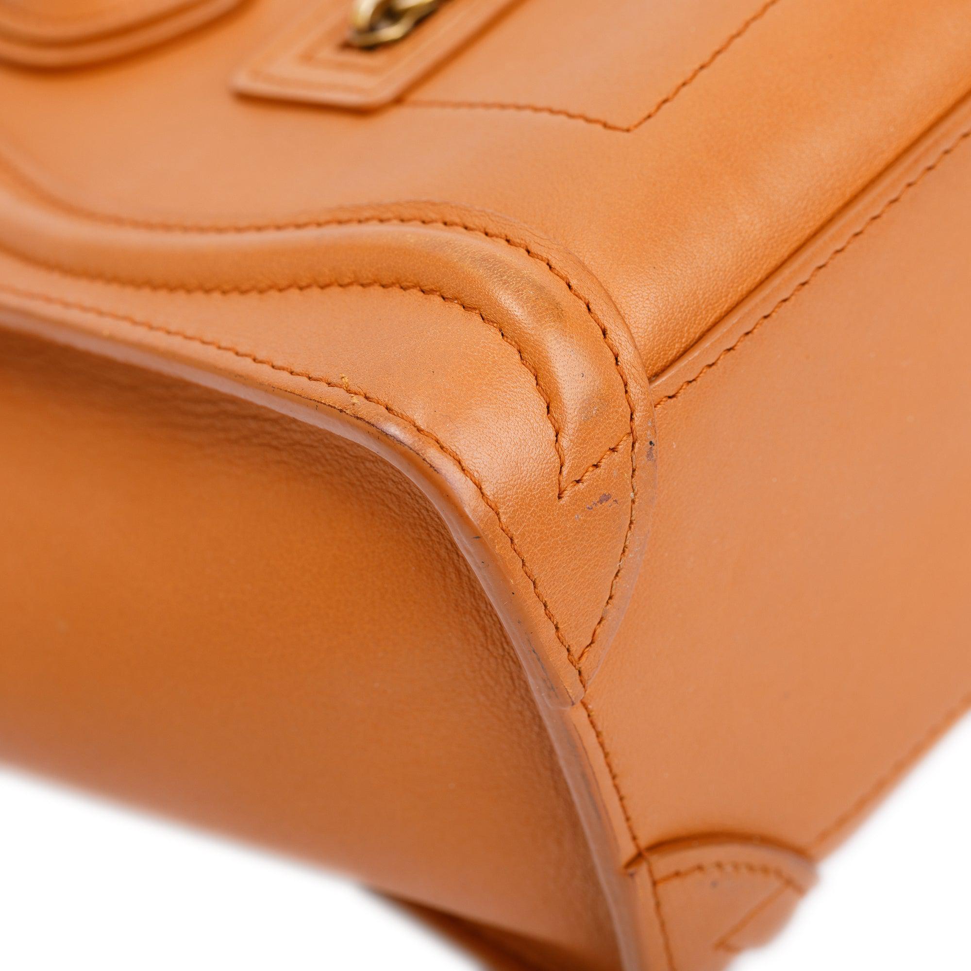 Celine Terracotta Smooth Calfskin Leather Nano Luggage Tote w/ Strap