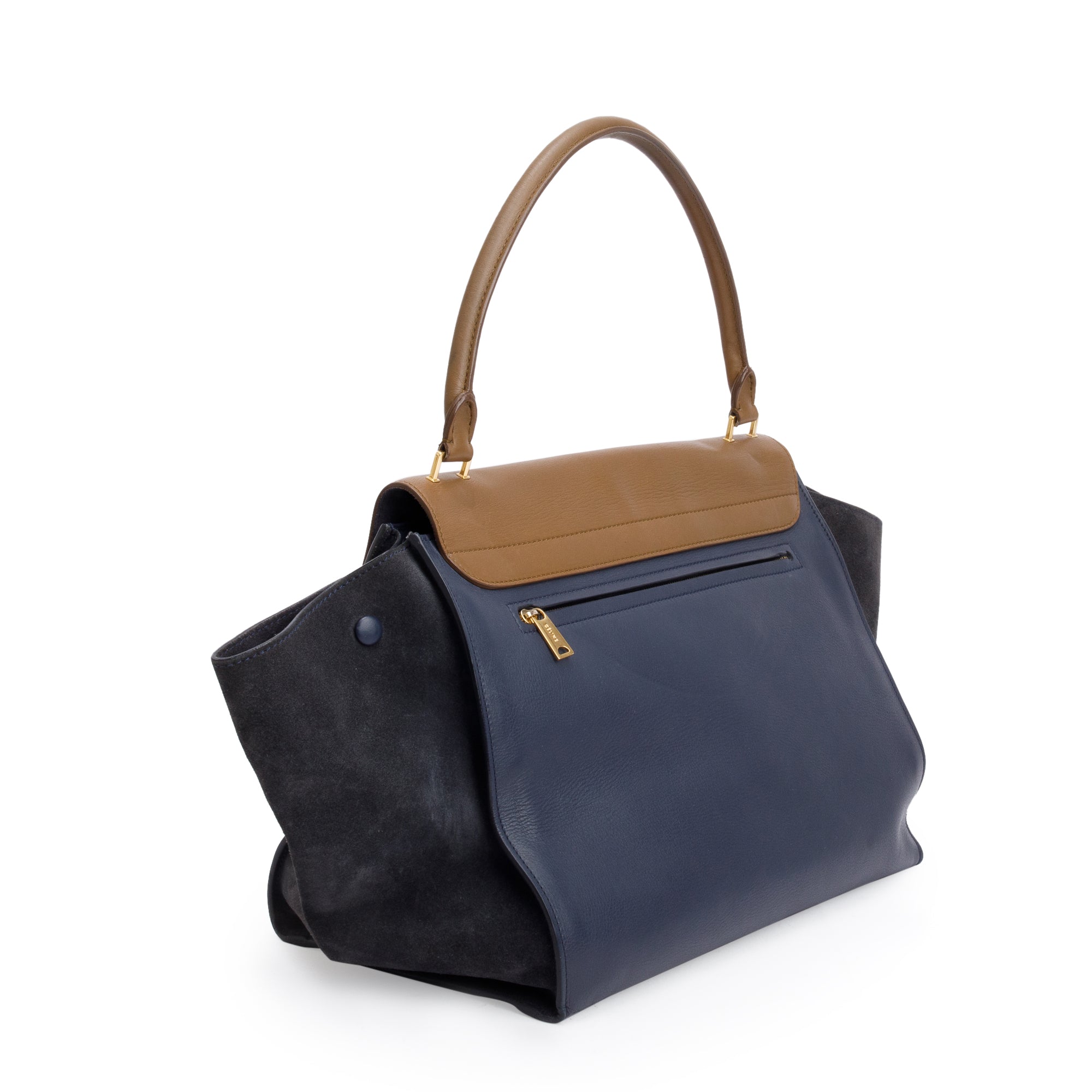 Celine Tricolor Calfskin Leather Suede Large Trapeze Bag