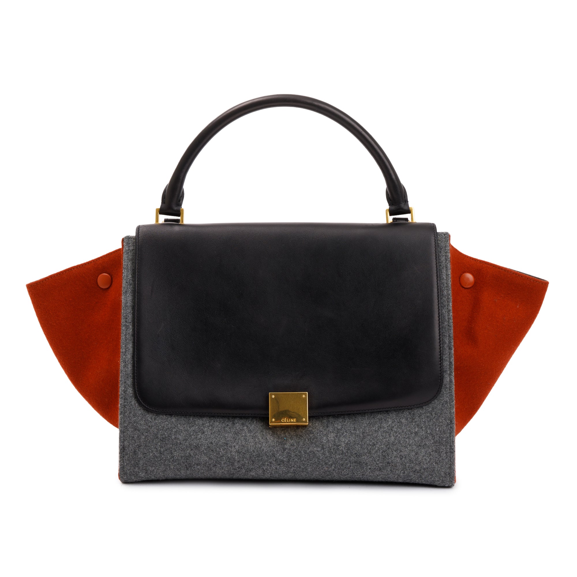 Celine Tricolor Calfskin Leather and Felt Medium Trapeze Bag w/ Strap