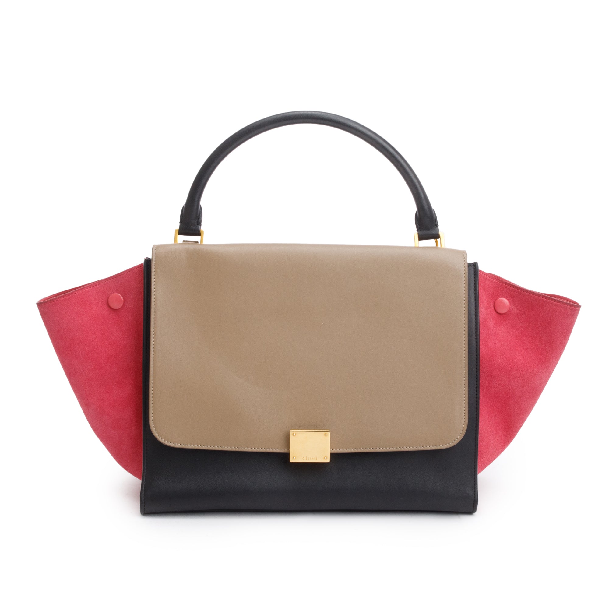 Celine Tricolor Calfskin Leather and Suede Medium Trapeze Bag w/ Strap