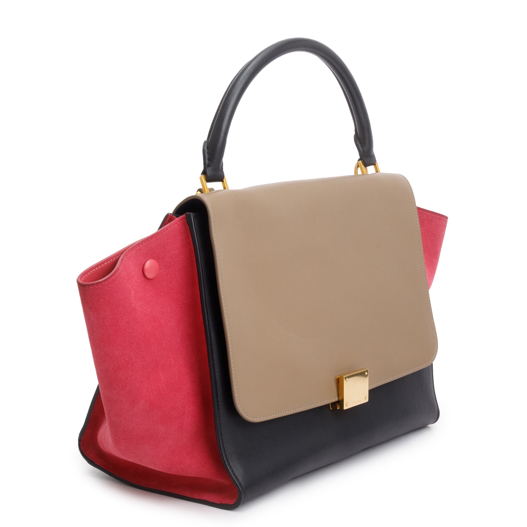Celine Tricolor Calfskin Leather and Suede Medium Trapeze Bag w/ Strap