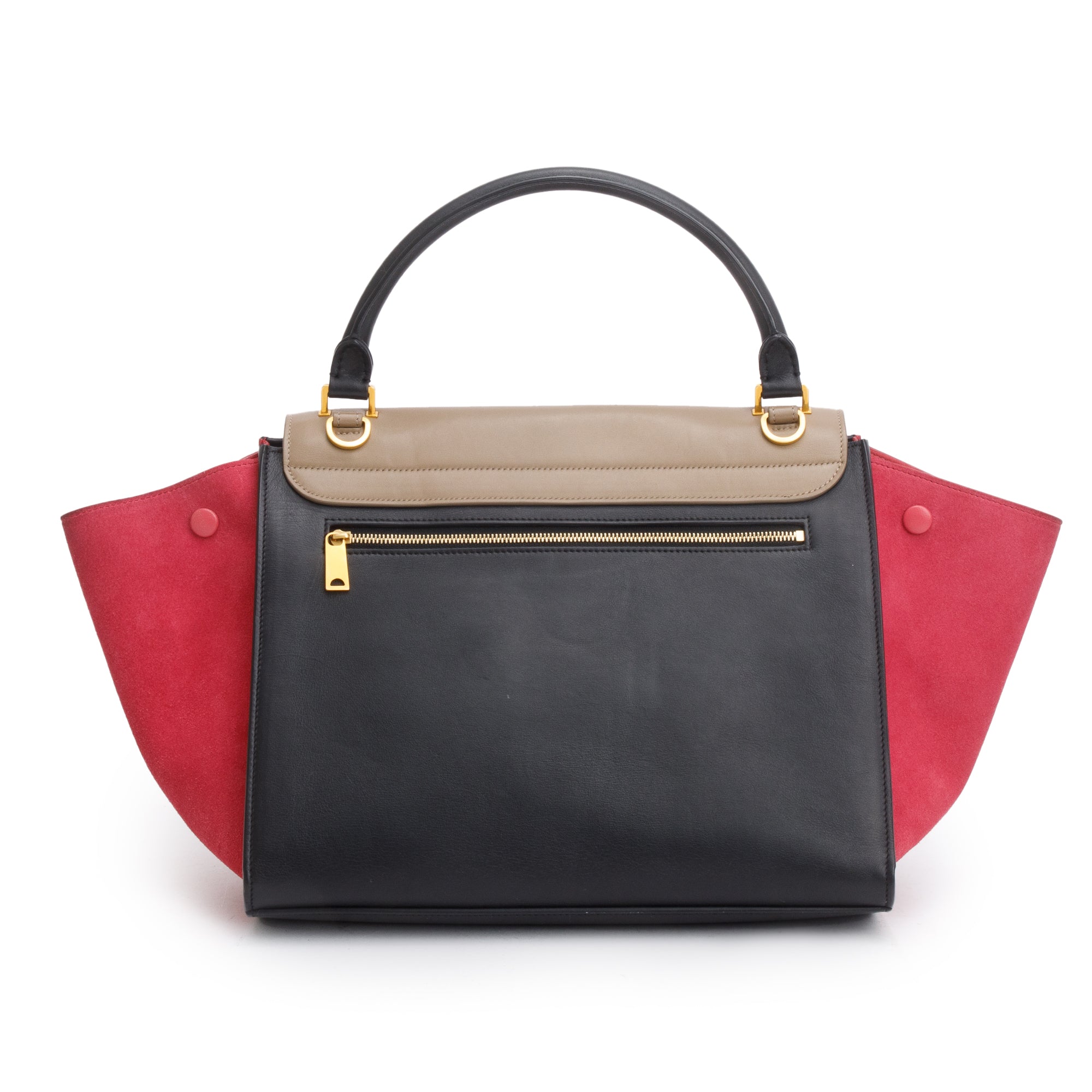 Celine Tricolor Calfskin Leather and Suede Medium Trapeze Bag w/ Strap