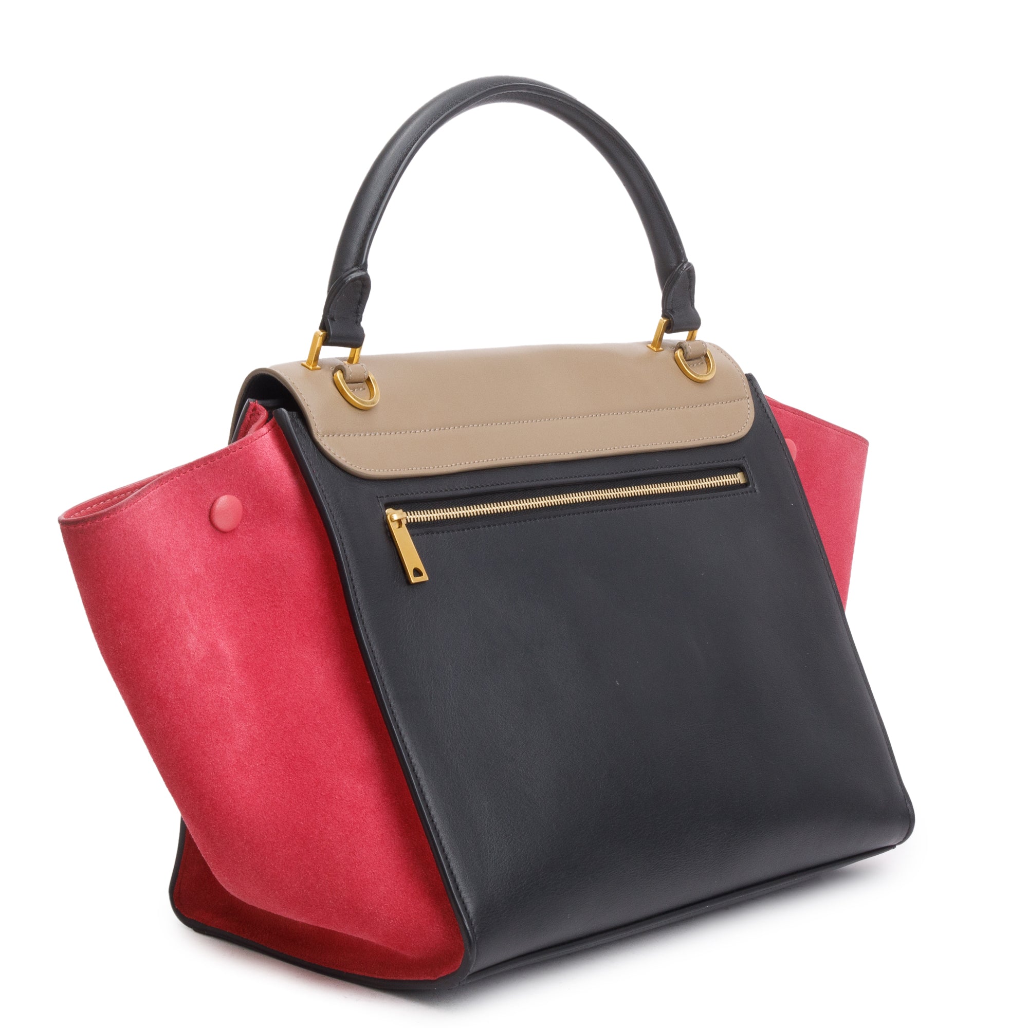Celine Tricolor Calfskin Leather and Suede Medium Trapeze Bag w/ Strap