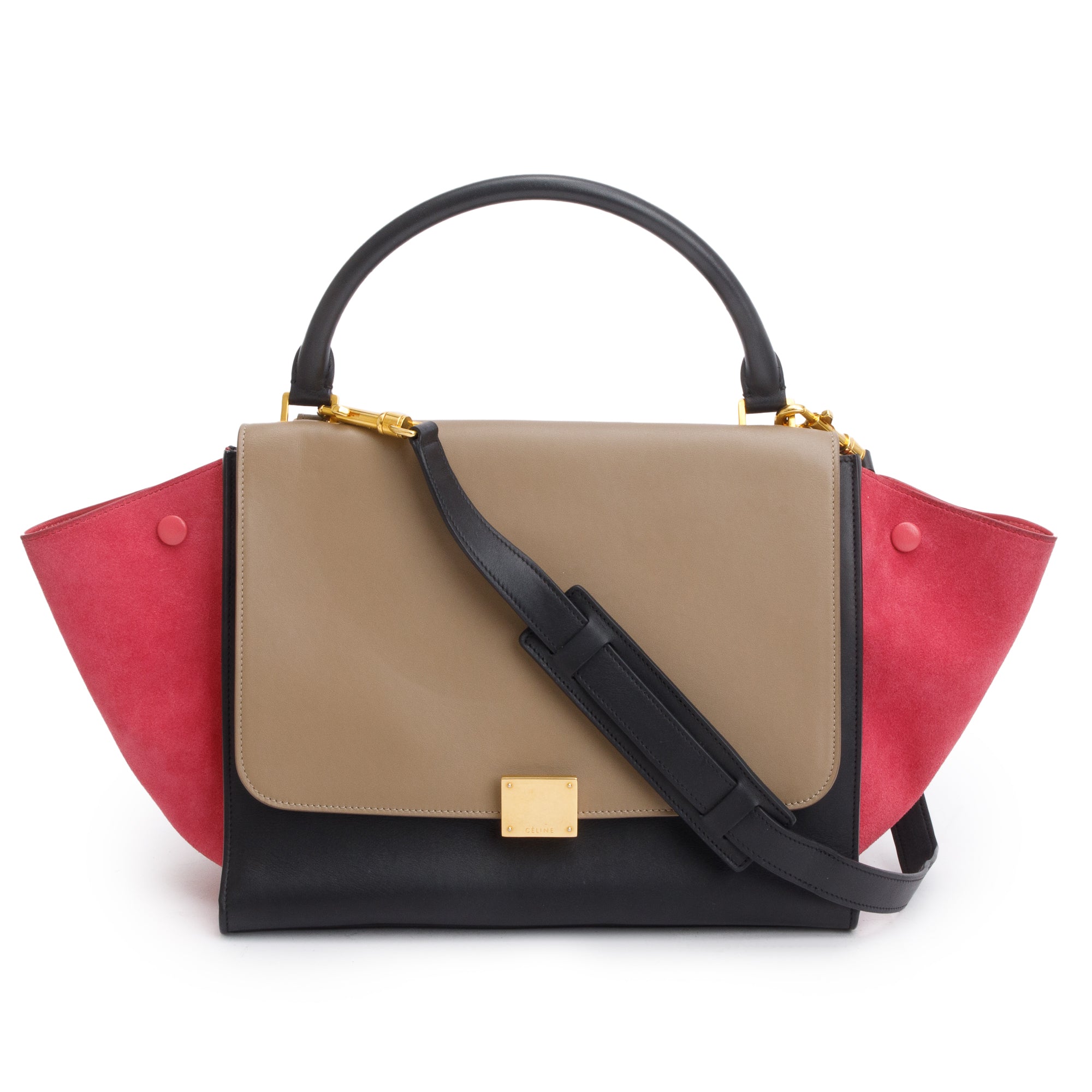 Celine Tricolor Calfskin Leather and Suede Medium Trapeze Bag w/ Strap