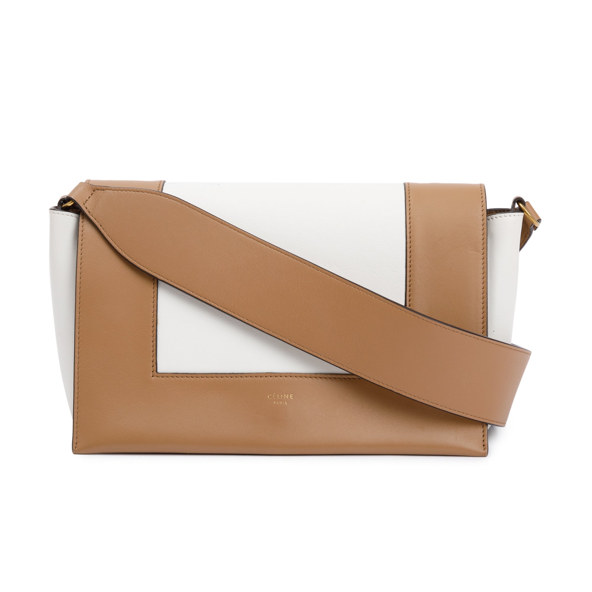 Celine White/Tan Smooth Calfskin Leather Medium Frame Shoulder Bag