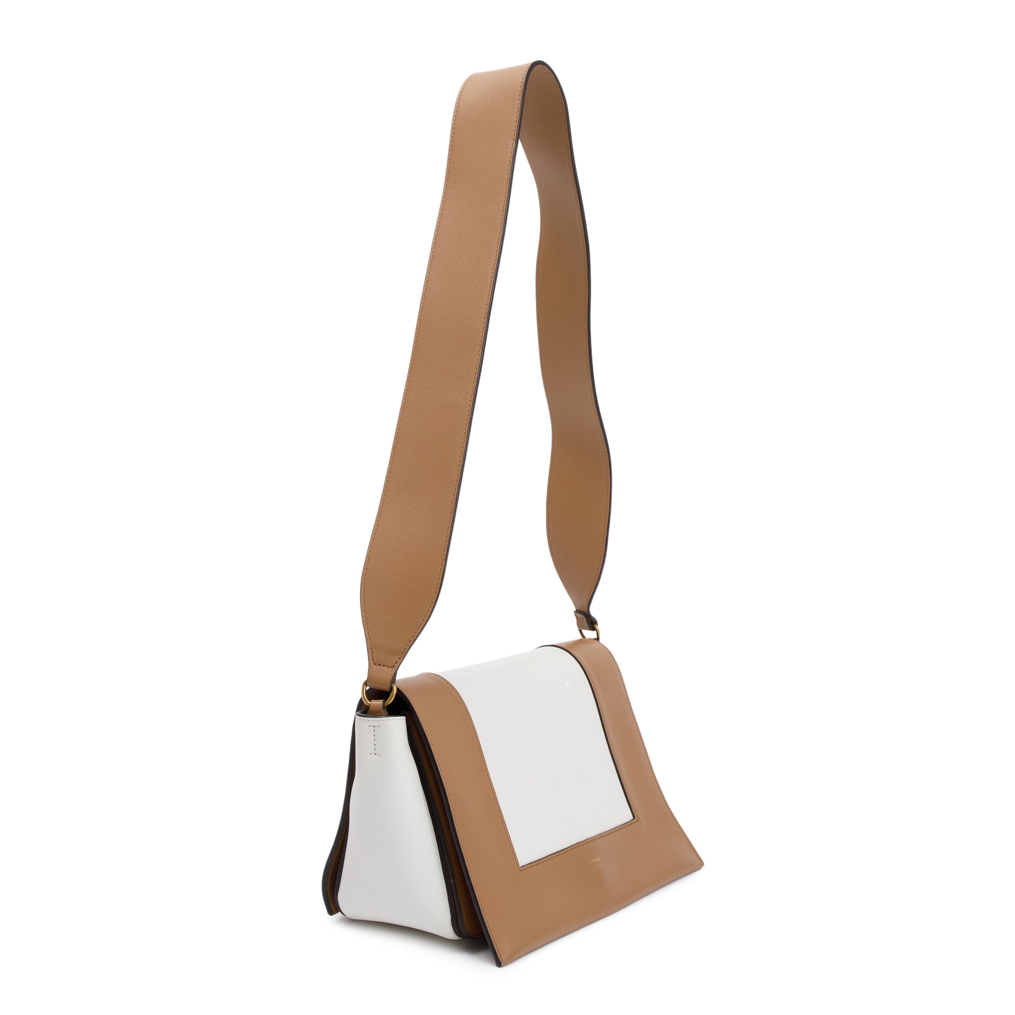 Celine White/Tan Smooth Calfskin Leather Medium Frame Shoulder Bag
