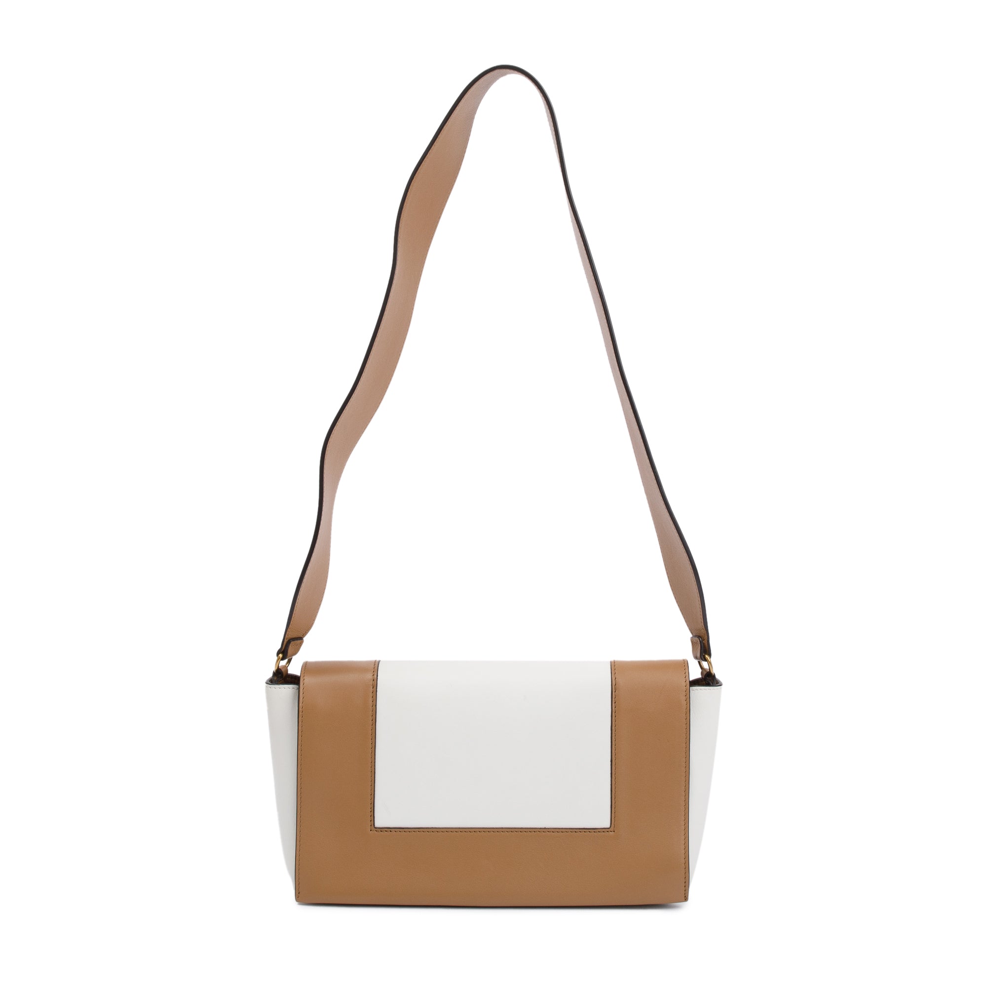 Celine White/Tan Smooth Calfskin Leather Medium Frame Shoulder Bag