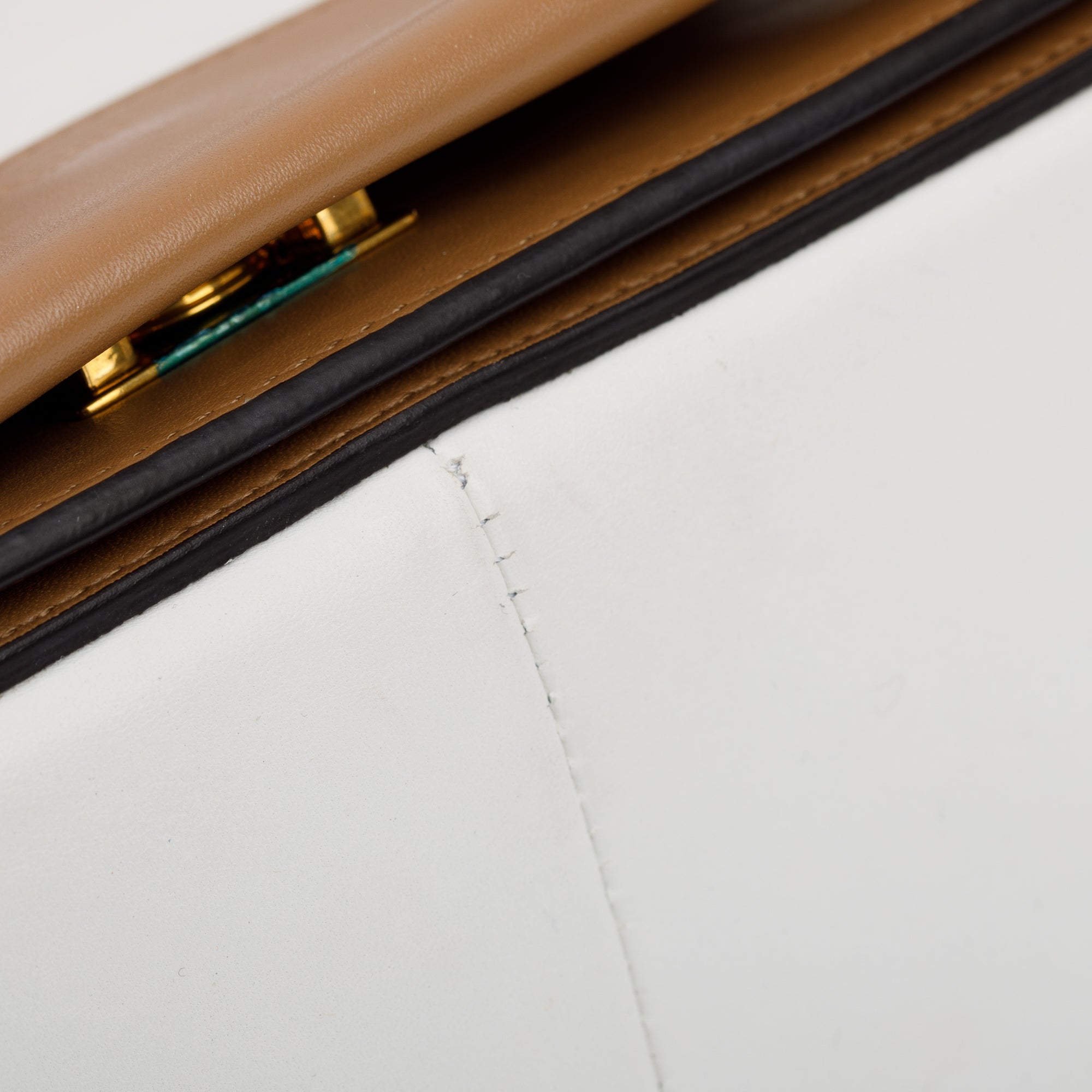 Celine White/Tan Smooth Calfskin Leather Medium Frame Shoulder Bag