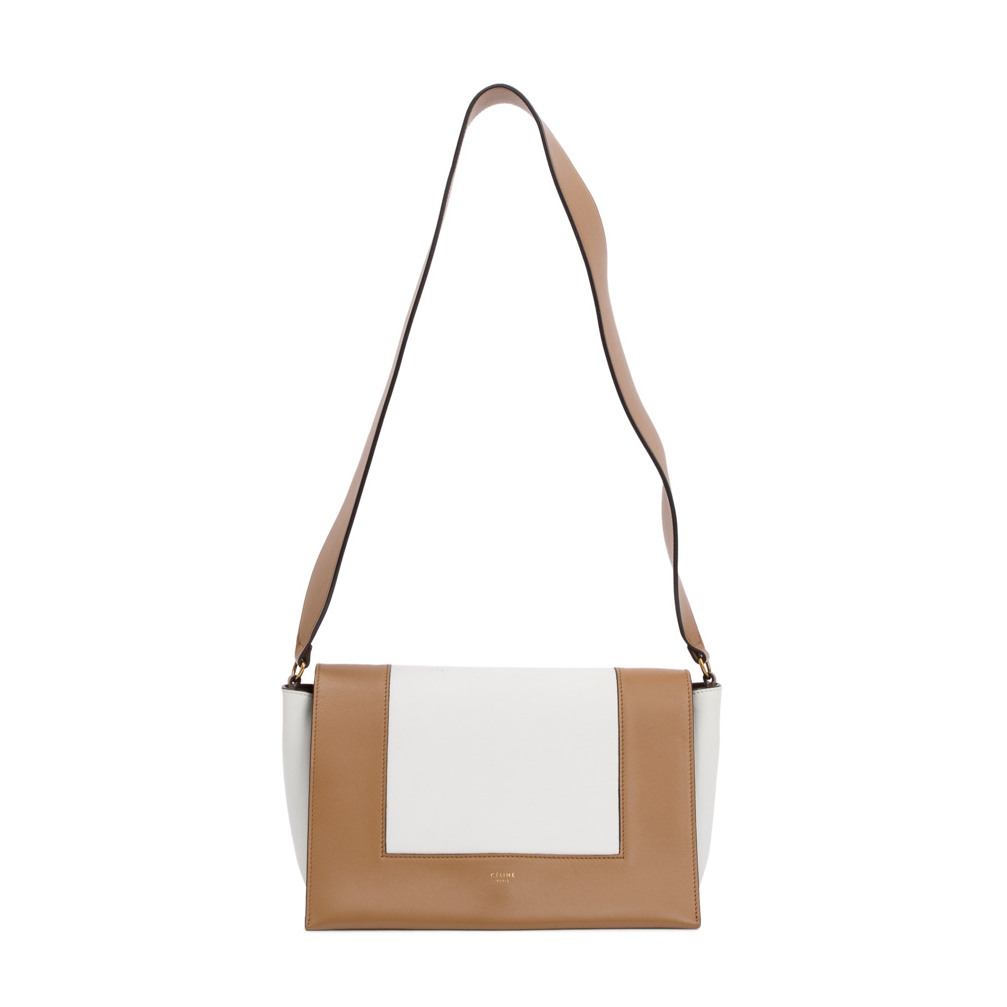 Celine White/Tan Smooth Calfskin Leather Medium Frame Shoulder Bag
