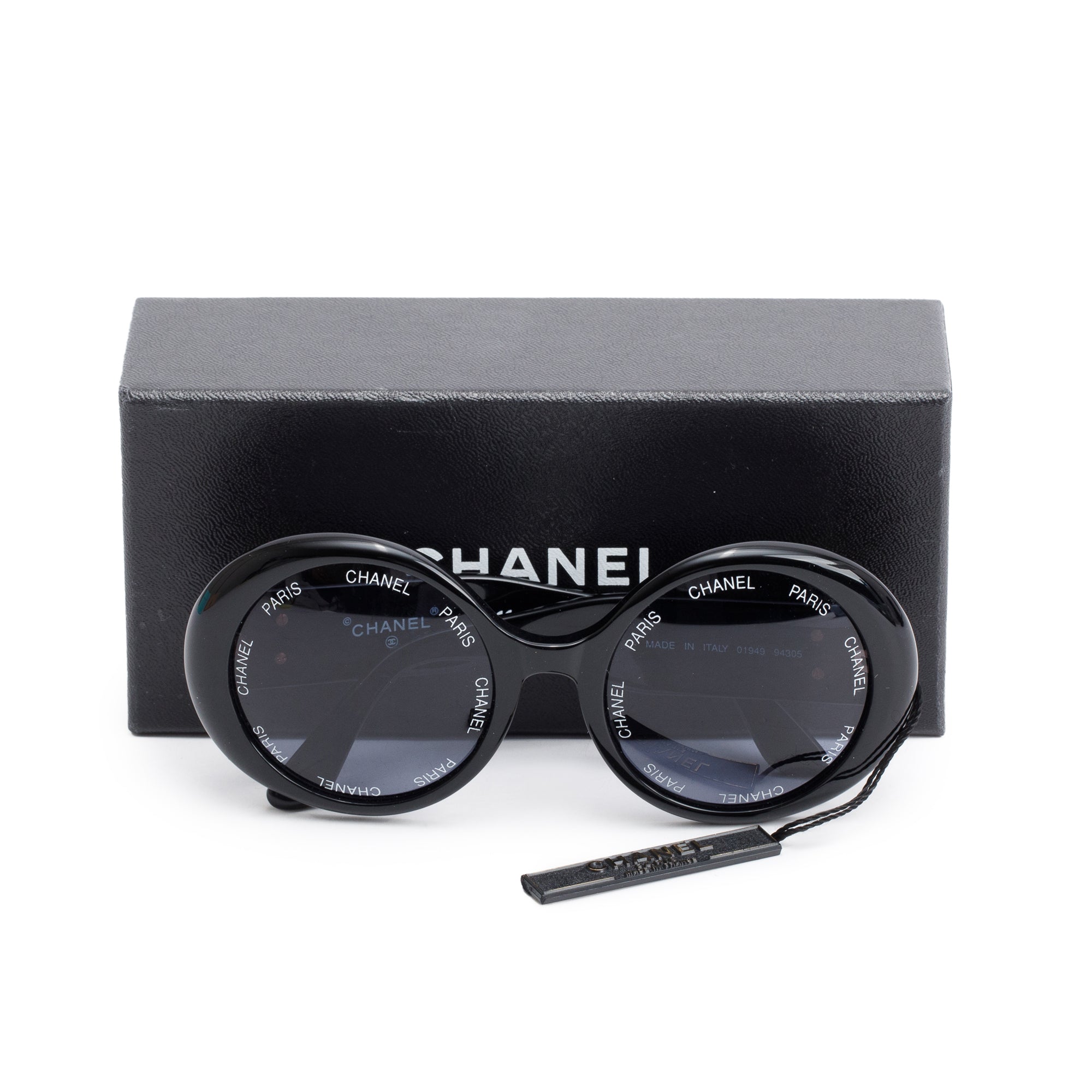 Chanel 01949 Black Acetate CC Logo Round Sunglasses w/ Box & Case