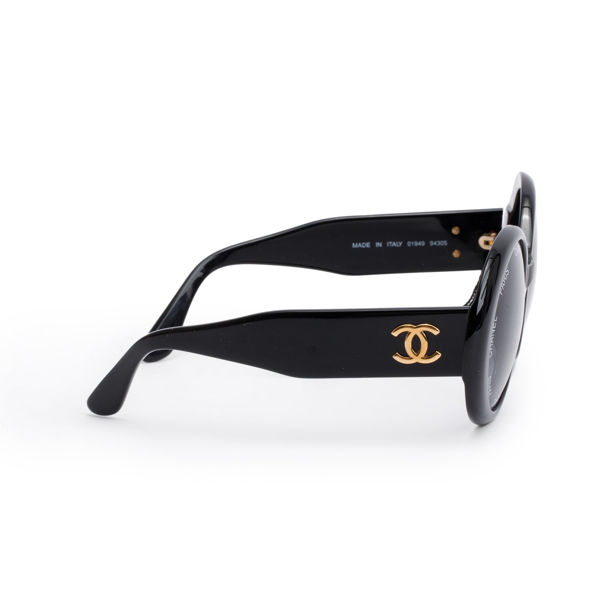 Chanel 01949 Black Acetate CC Logo Round Sunglasses w/ Box & Case