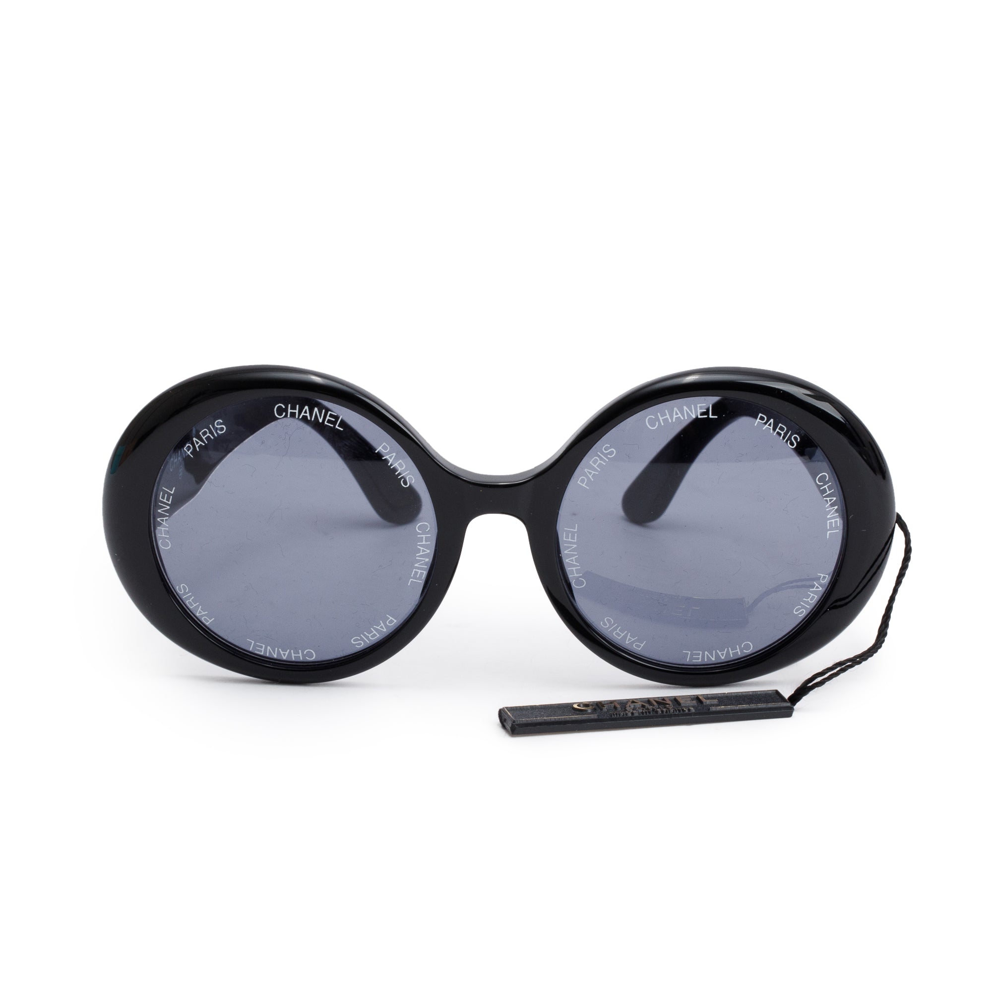 Chanel 01949 Black Acetate CC Logo Round Sunglasses w/ Box & Case