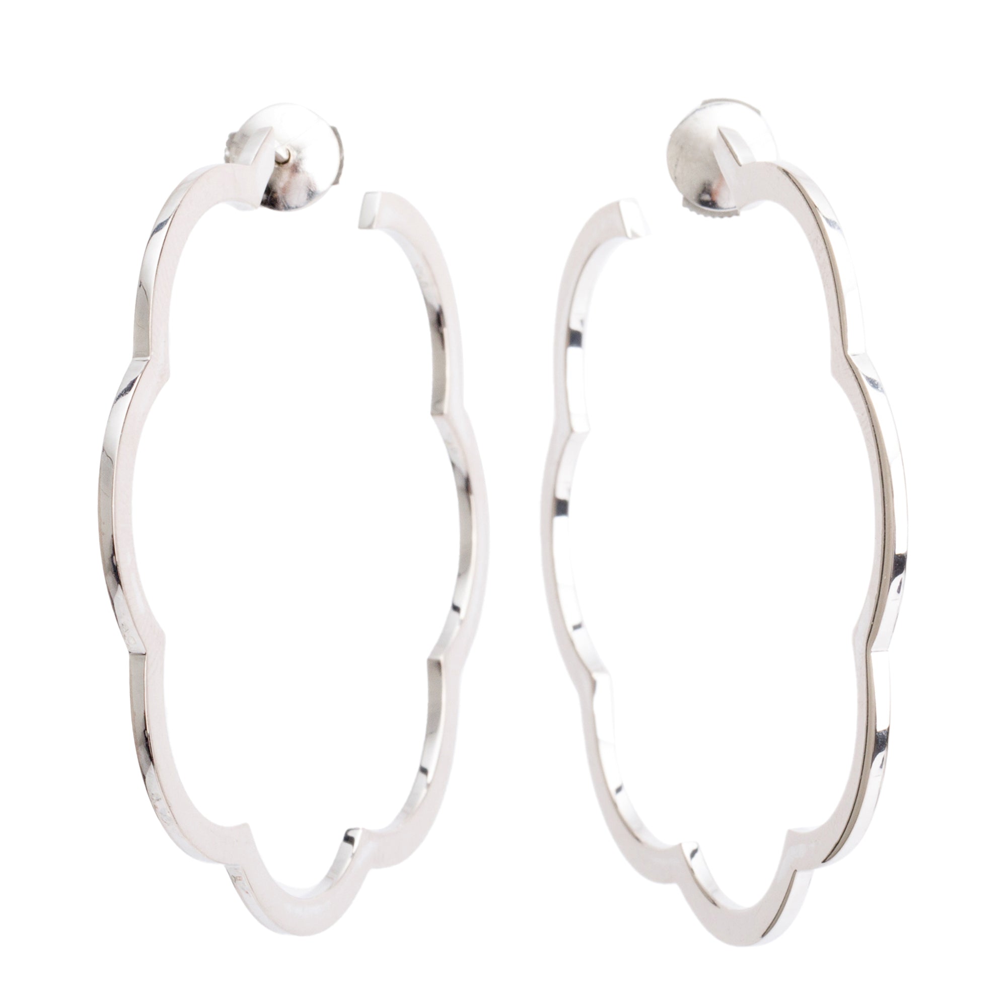 Chanel 18k White Gold Large Profil de Camelia Hoop Earrings