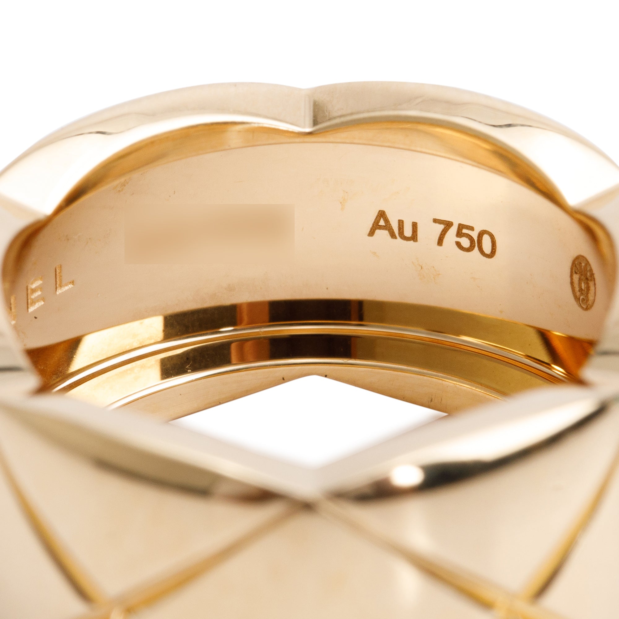 Chanel 18k Yellow Gold Quilted Coco Crush Band Ring, Size 57 8.5, Large Version w/ Box