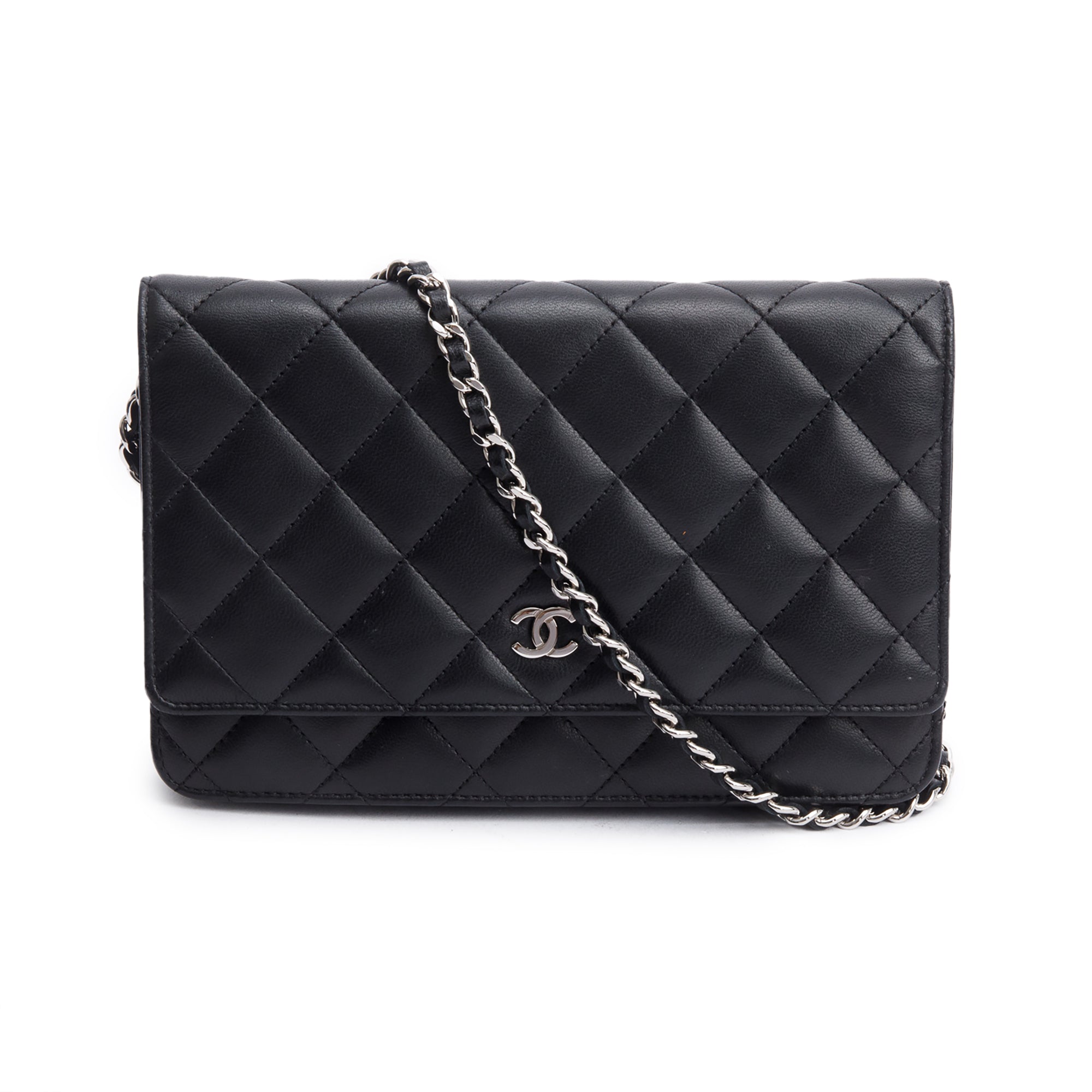 Chanel Black Quilted Lambskin Leather Classic Wallet on Chain w/ Authenticity Card