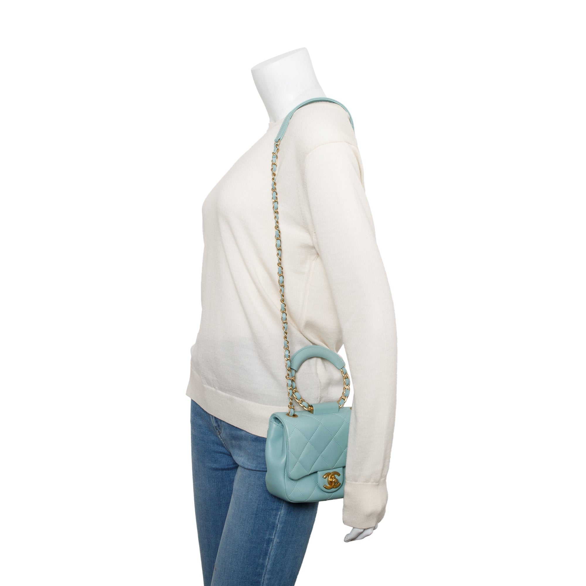 Chanel 2019 Teal Quilted Lambskin Leather Small In The Loop Flap Bag