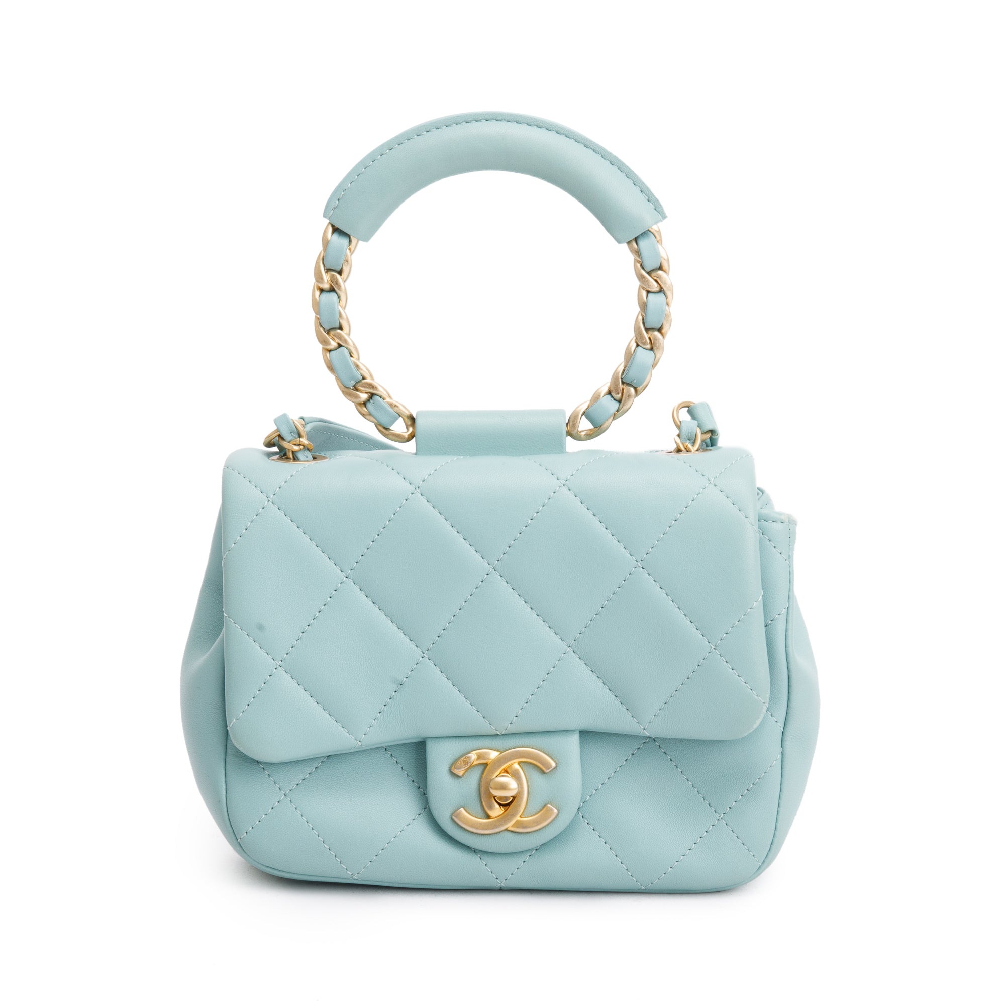 Chanel 2019 Teal Quilted Lambskin Leather Small In The Loop Flap Bag