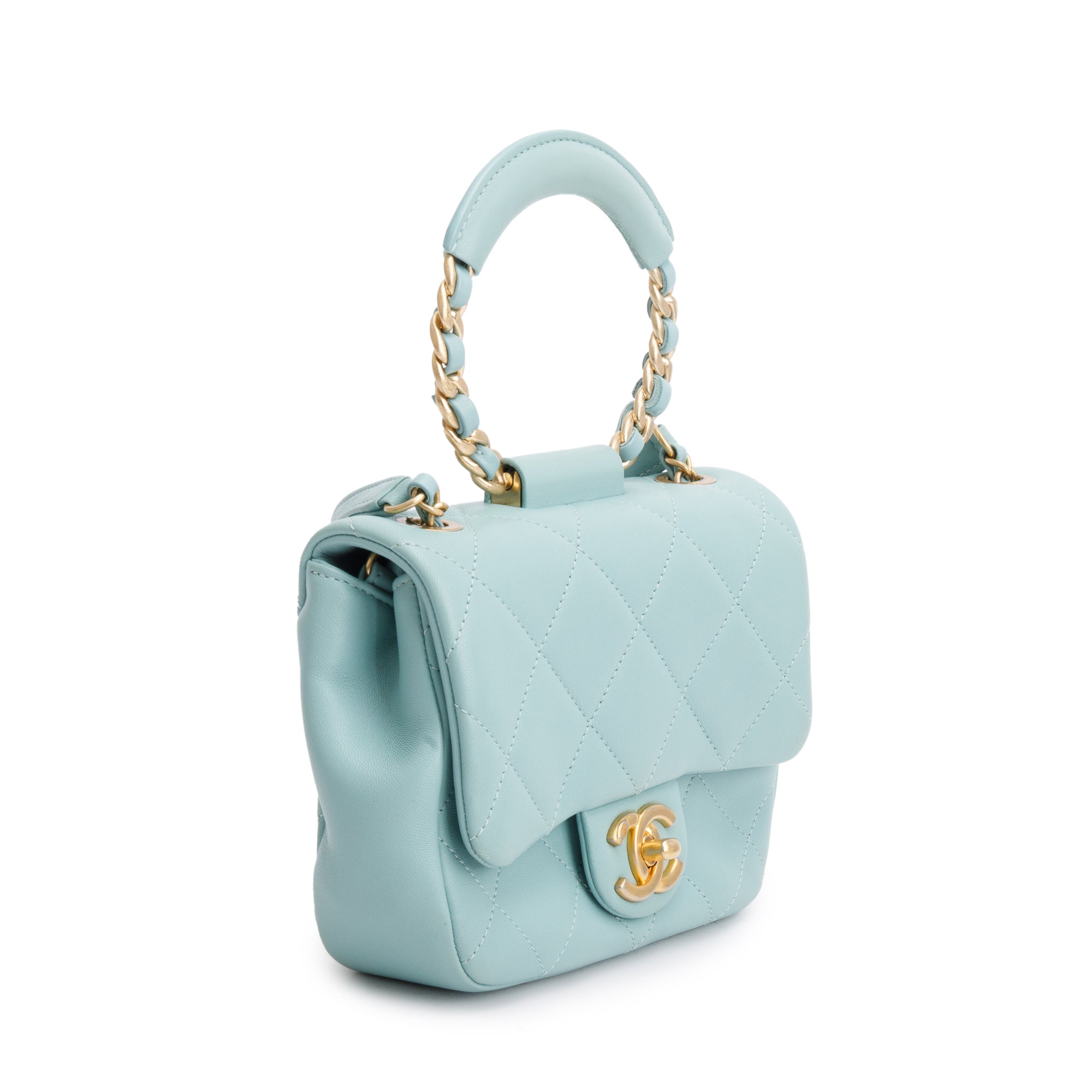 Chanel 2019 Teal Quilted Lambskin Leather Small In The Loop Flap Bag